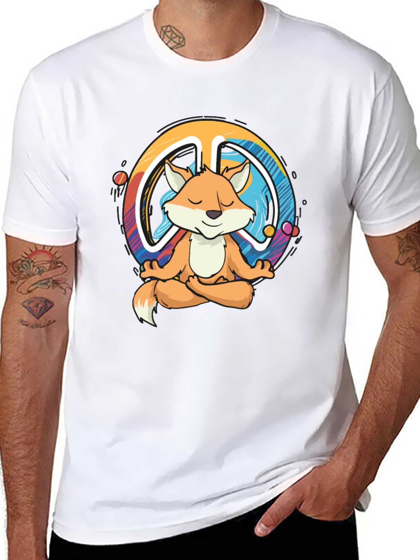 Black Zen Fox Peace Sign T-Shirt - Meditating Fox Design view 8