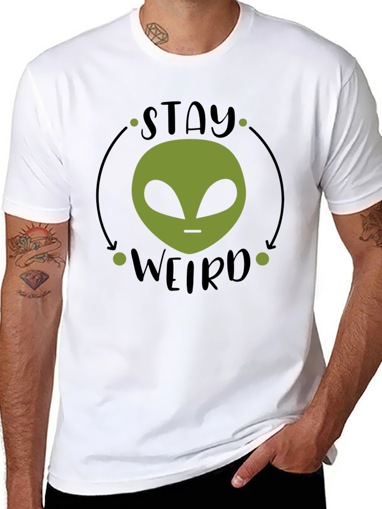 Black Stay Weird Alien Graphic Tee - Black Cotton T-Shirt view 8