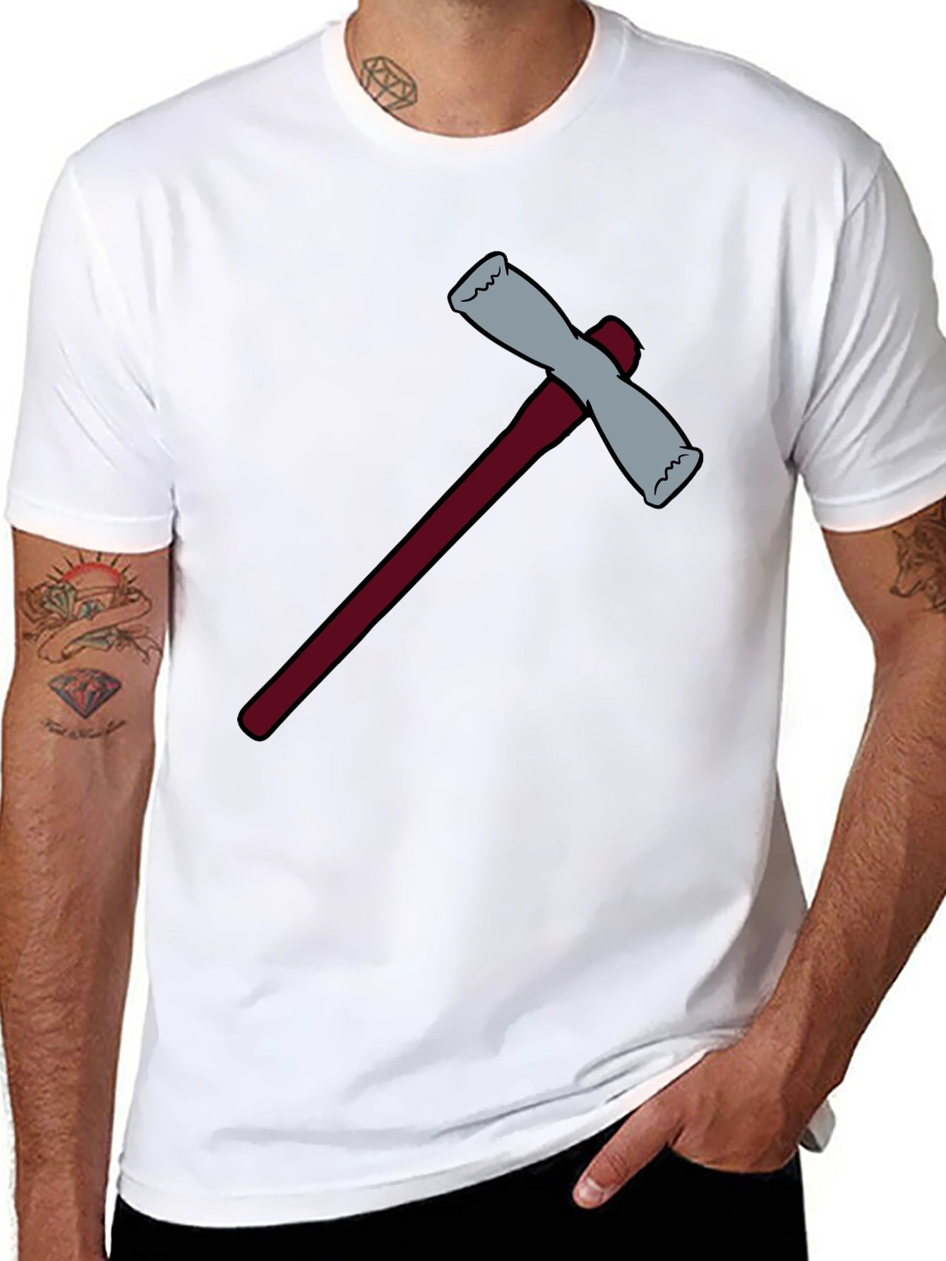 Black Cartoon Axe Graphic Tee - Black Cotton Blend view 8