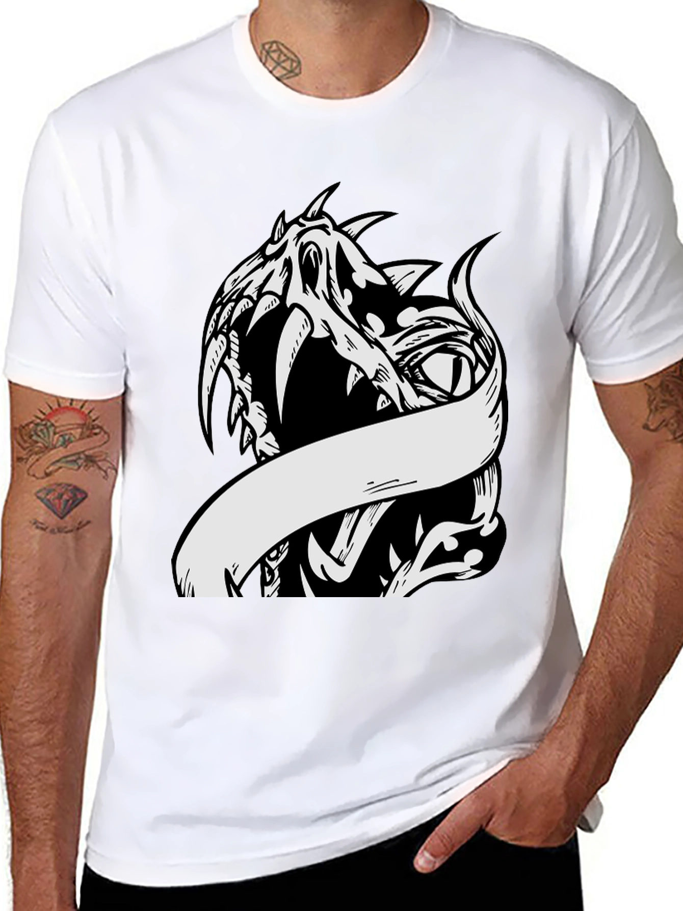 Black Black T-Shirt with Dragon Graphic view 8