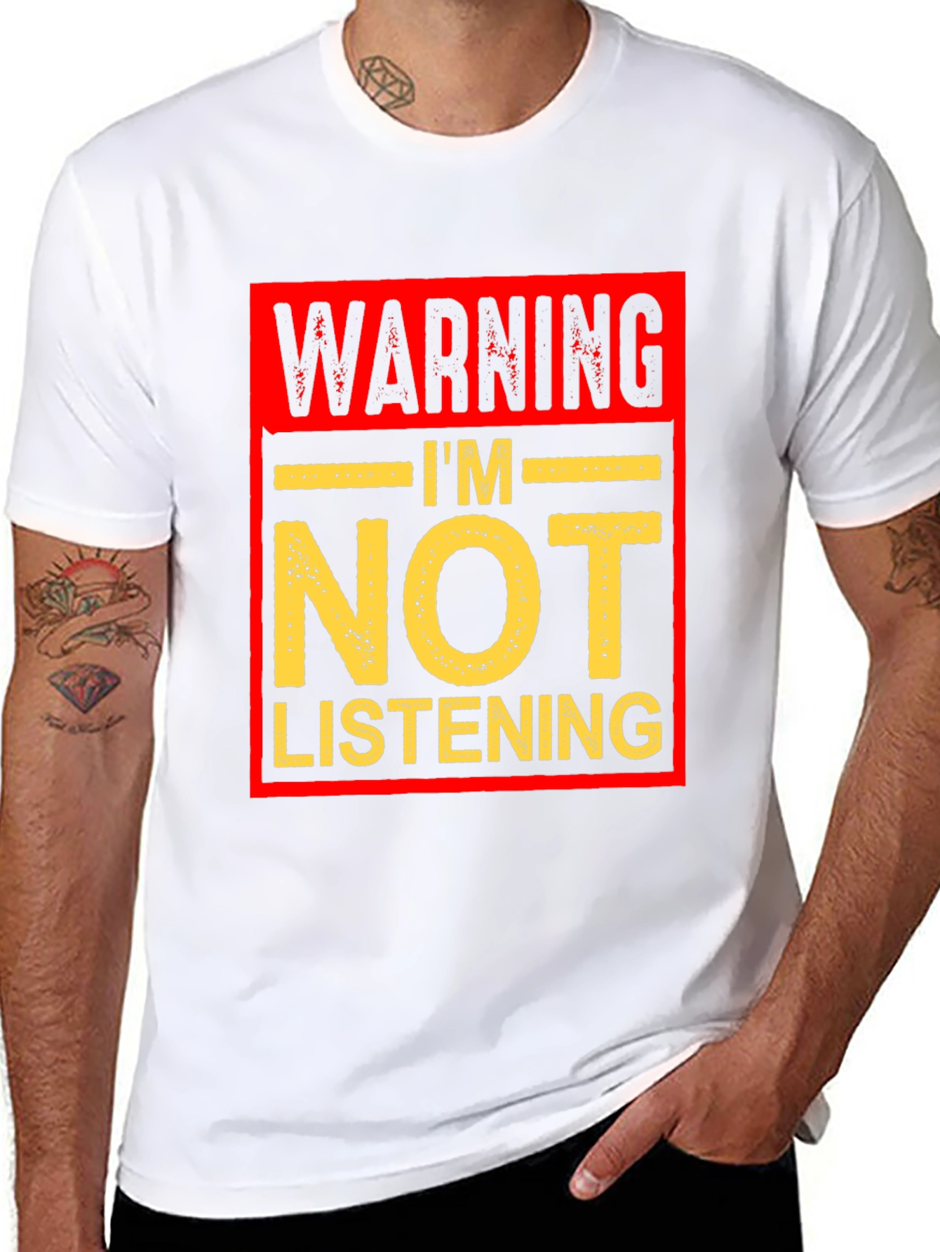 Black Warning I'm Not Listening Graphic T-Shirt view 8