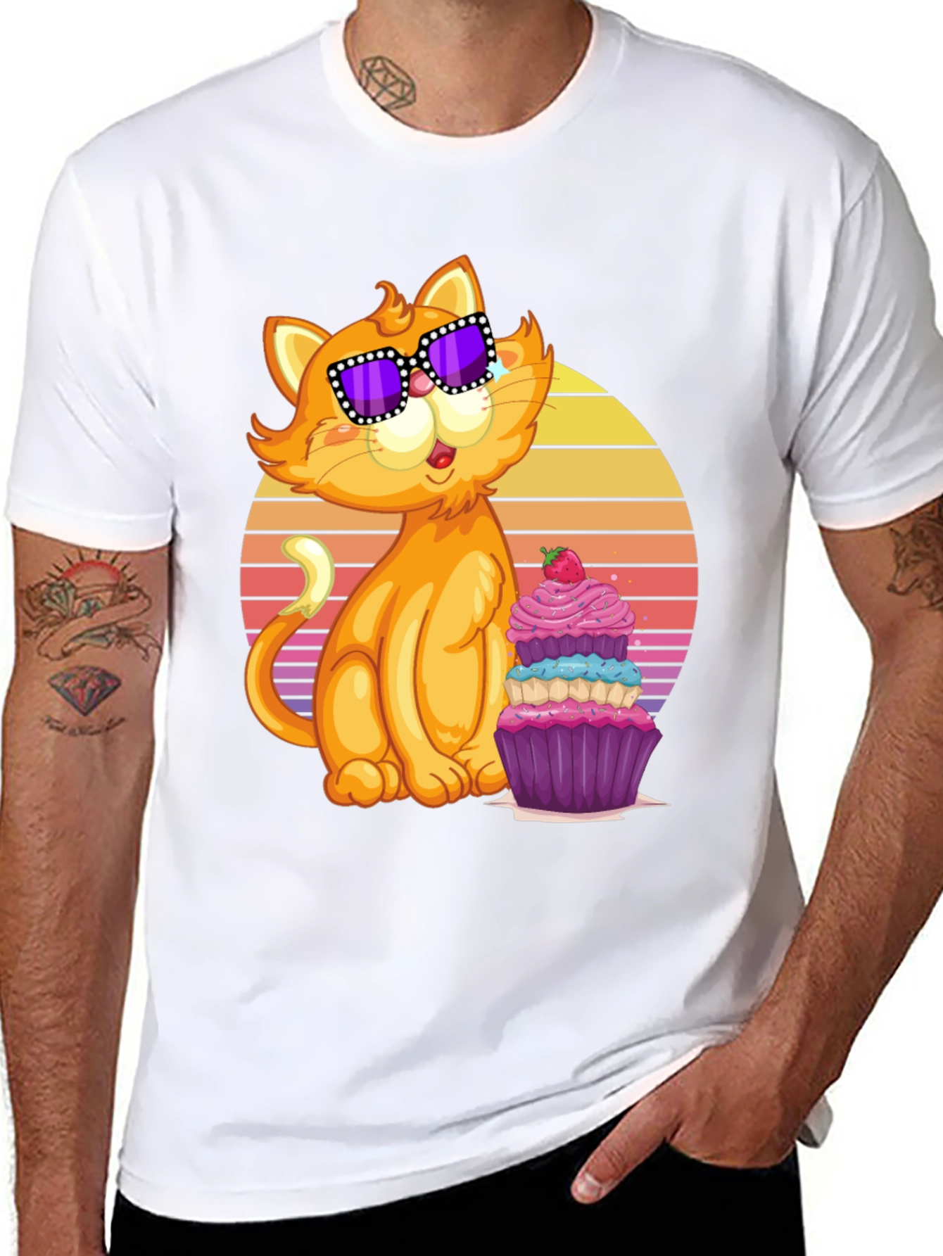 Black Cool Cat with Cupcake T-Shirt view 8