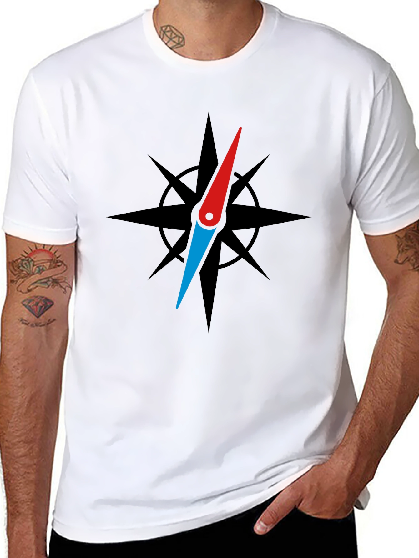 Black Compass Rose Graphic Black T-Shirt view 8