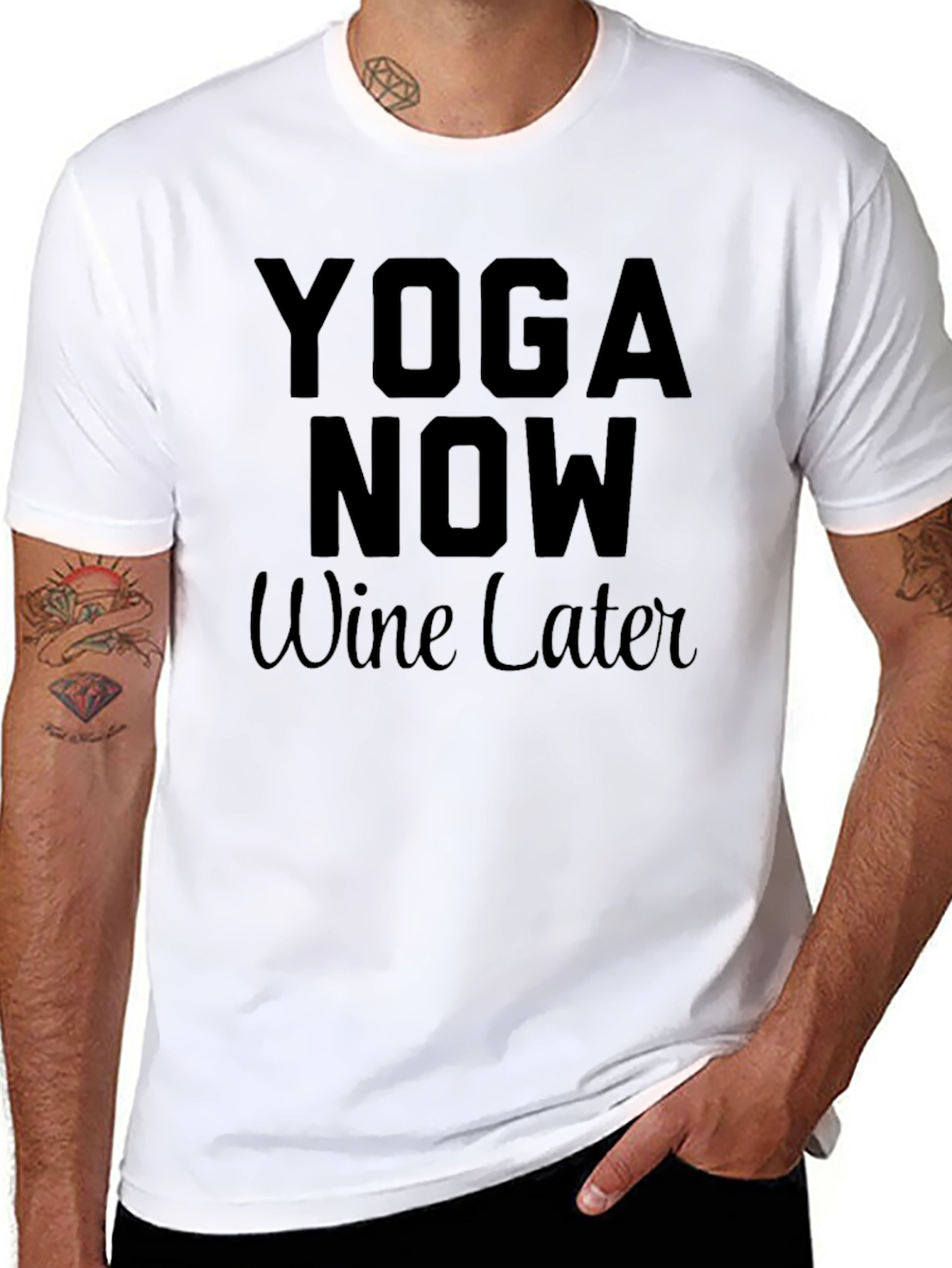 Black Yoga Now, Wine Later Graphic Tee view 8