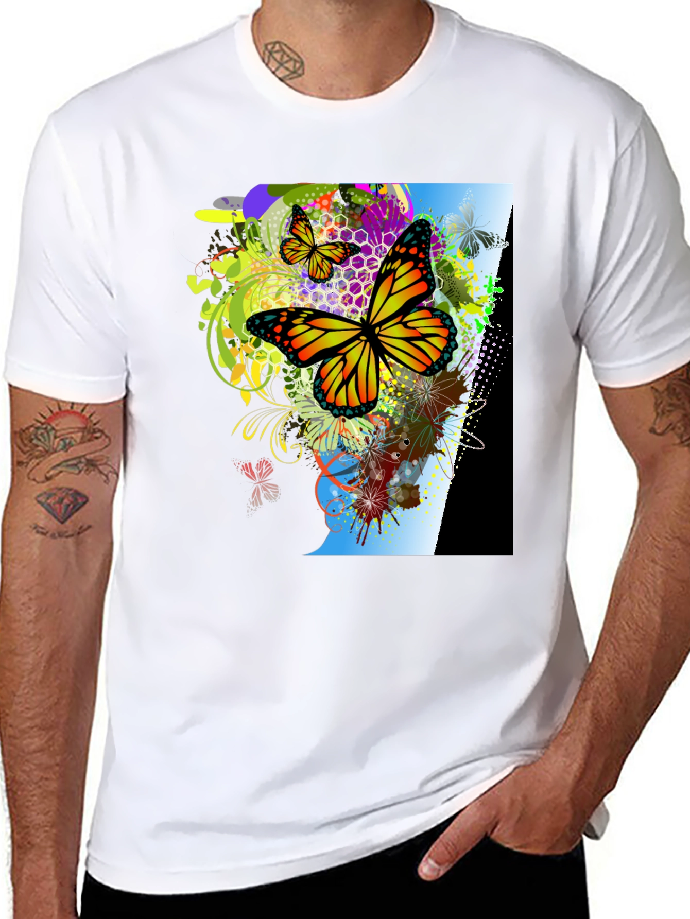 Black Butterfly Graphic Print Men's Black T-Shirt view 8