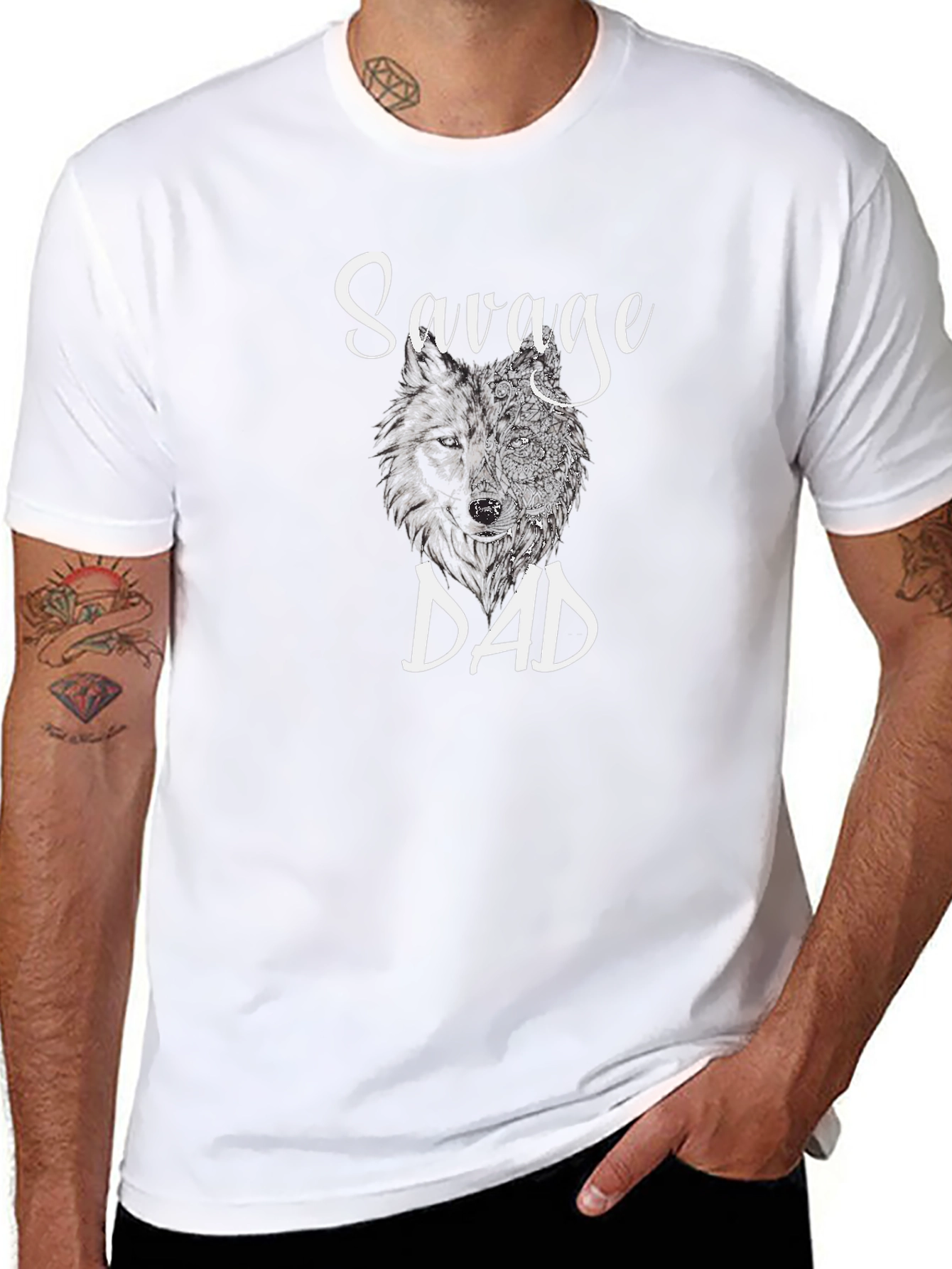 Black Savage Dad Wolf Graphic T-Shirt view 8