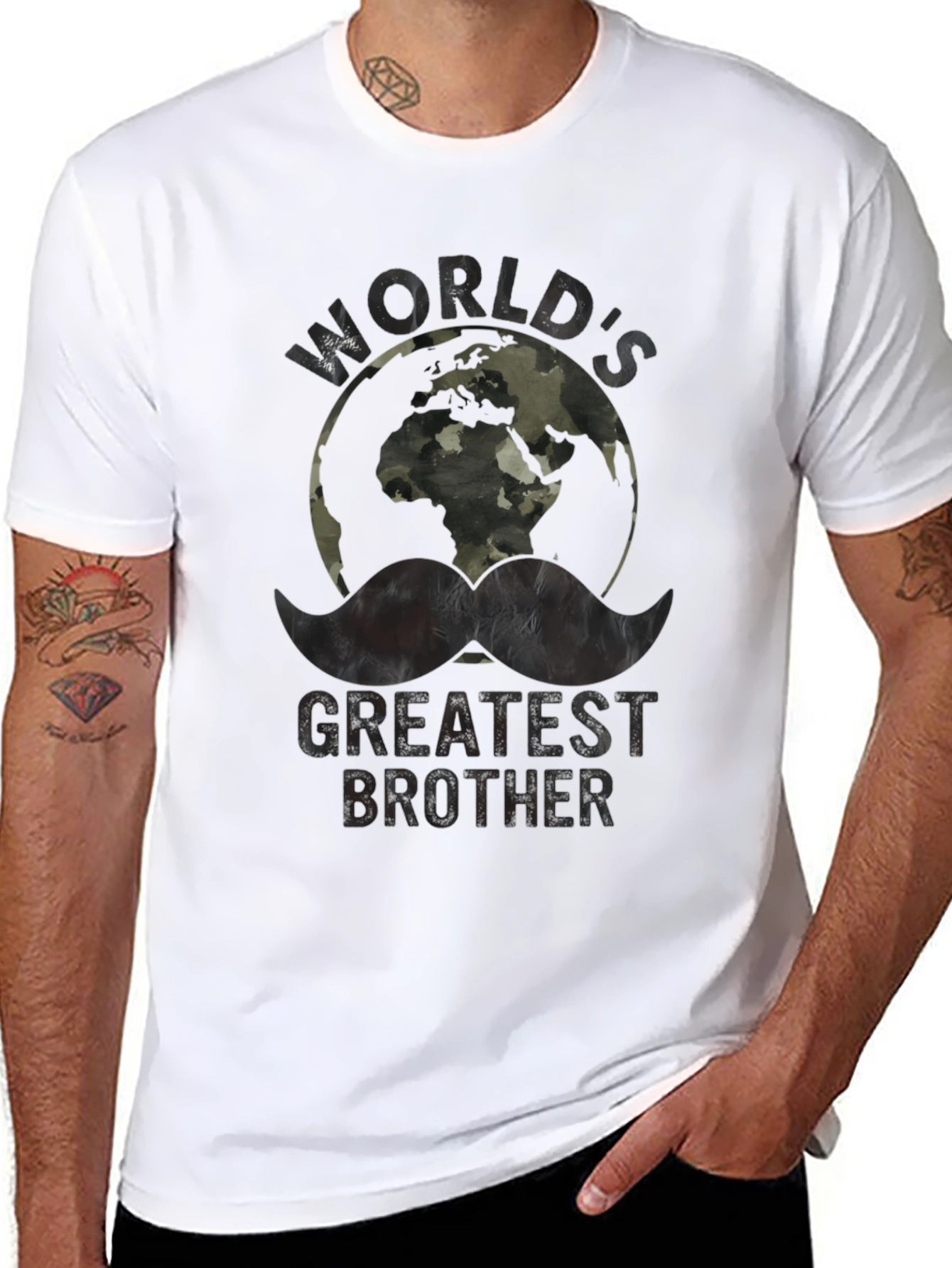 Black World's Greatest Brother T-Shirt - Camo Globe Graphic Tee view 8