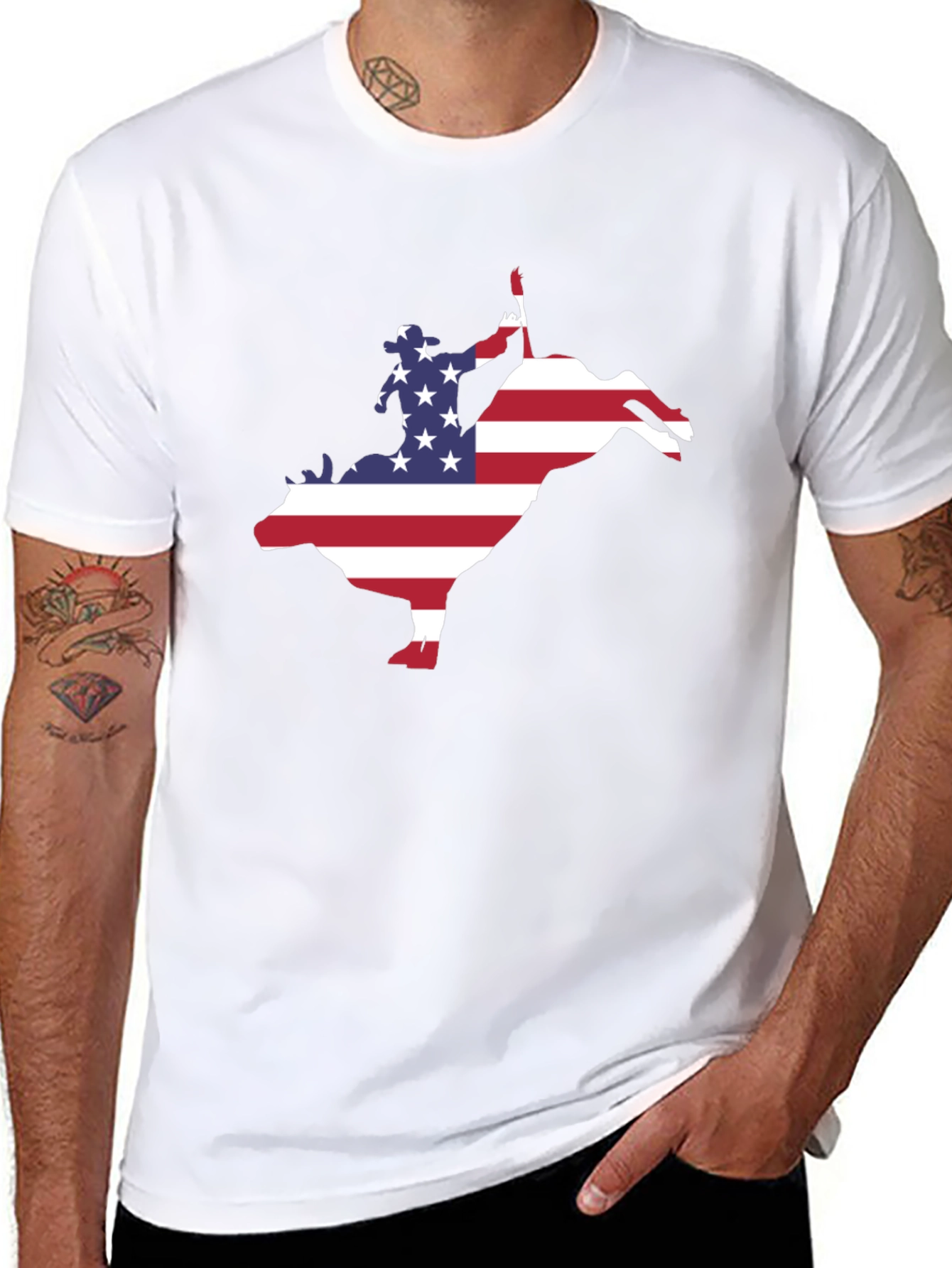 Black American Flag Bull Rider Graphic T-Shirt view 8