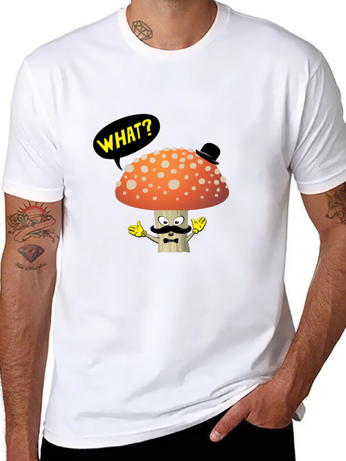 Black Mushroom Gentleman T-Shirt - Funny Cartoon Tee view 8