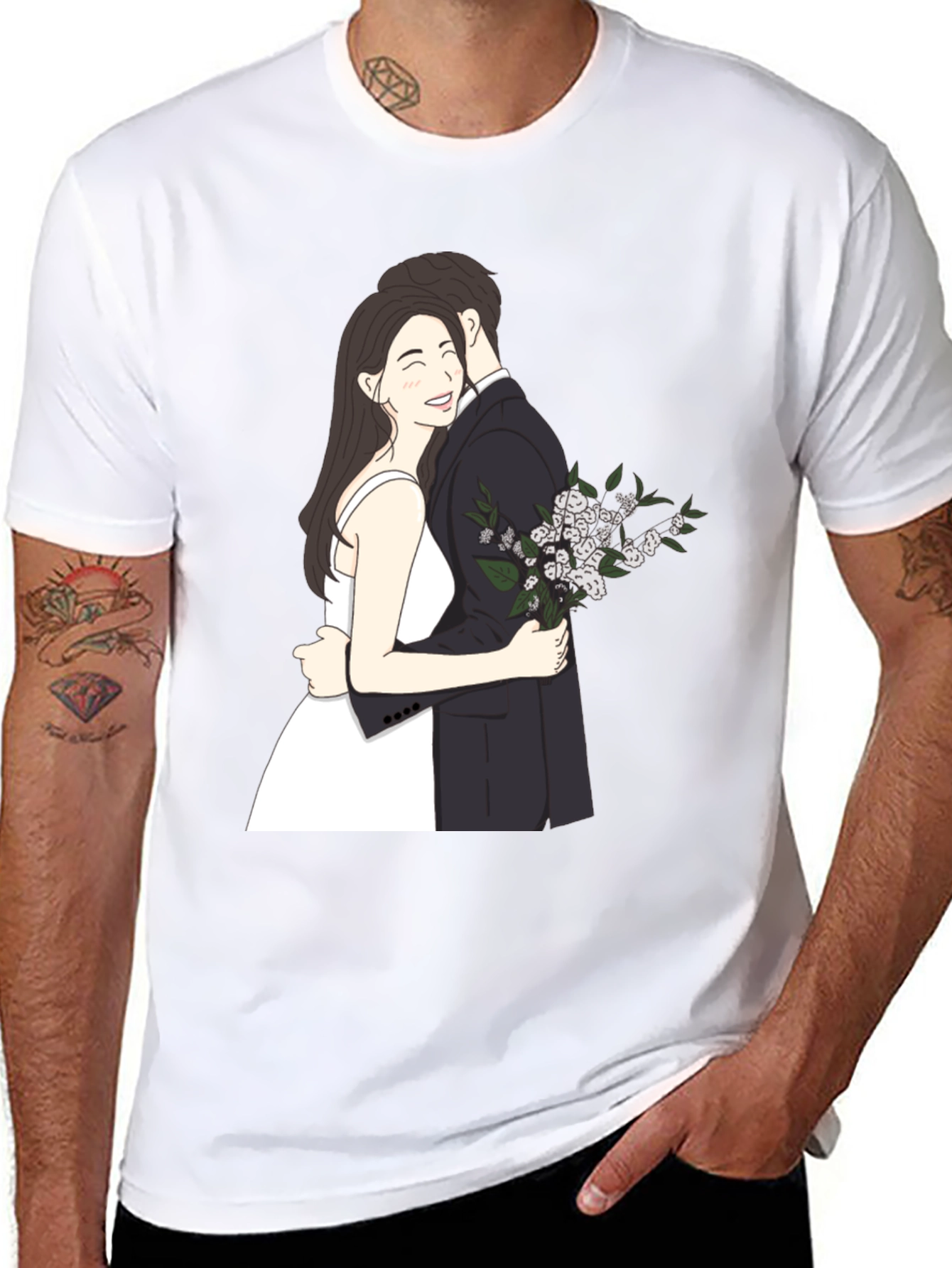 Black Couple Embrace Graphic Tee - Black view 8