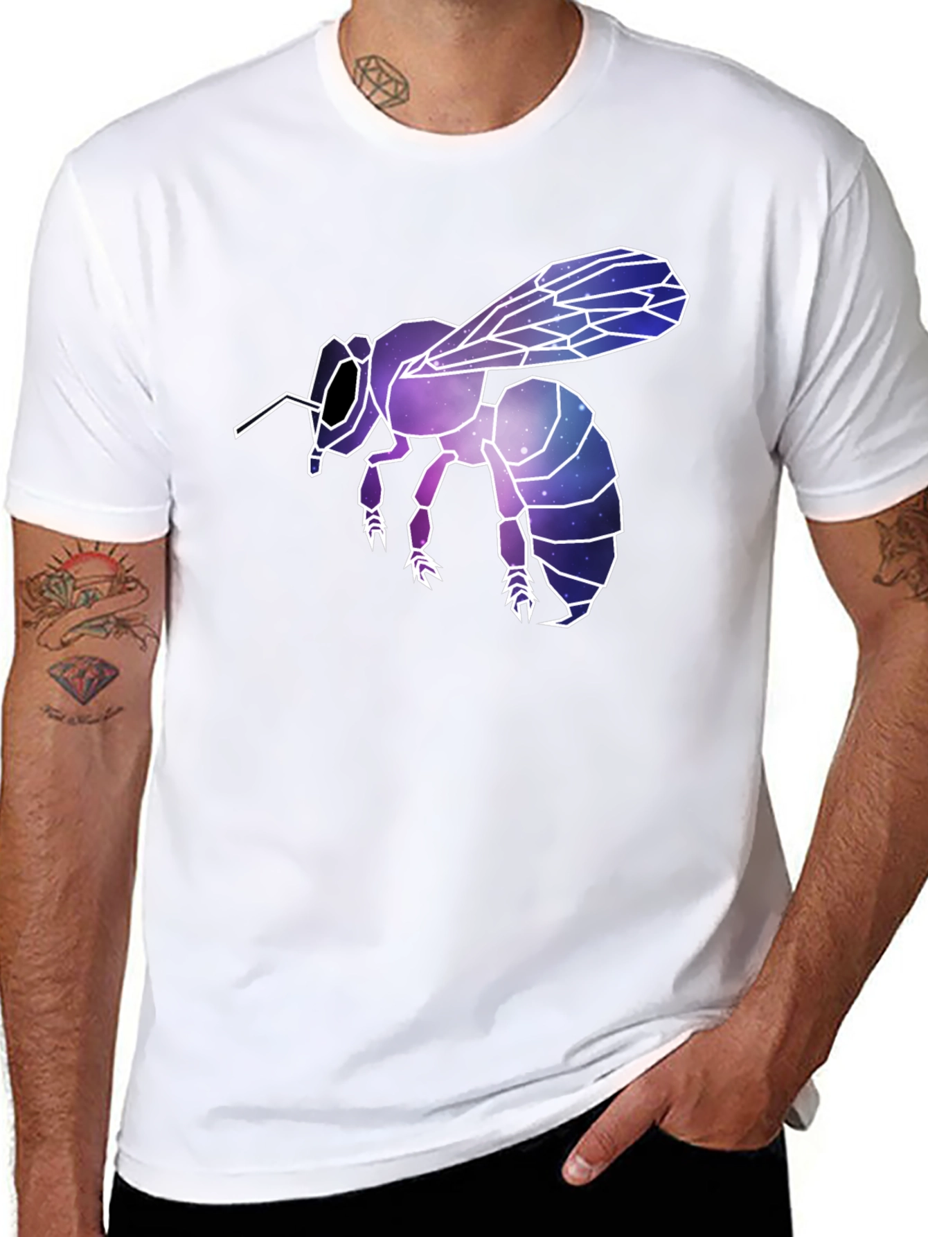 Black Geometric Galaxy Bee Graphic Tee - Black view 8