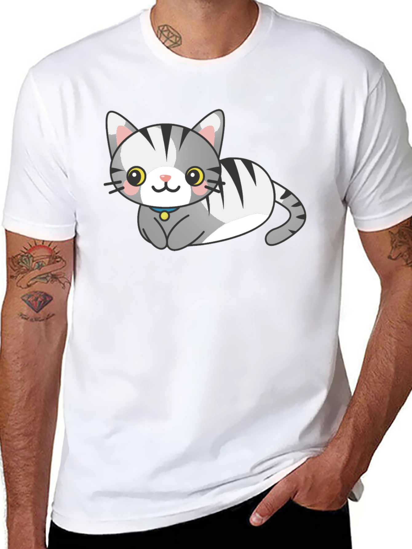 Black Cute Cartoon Cat Graphic Tee view 8