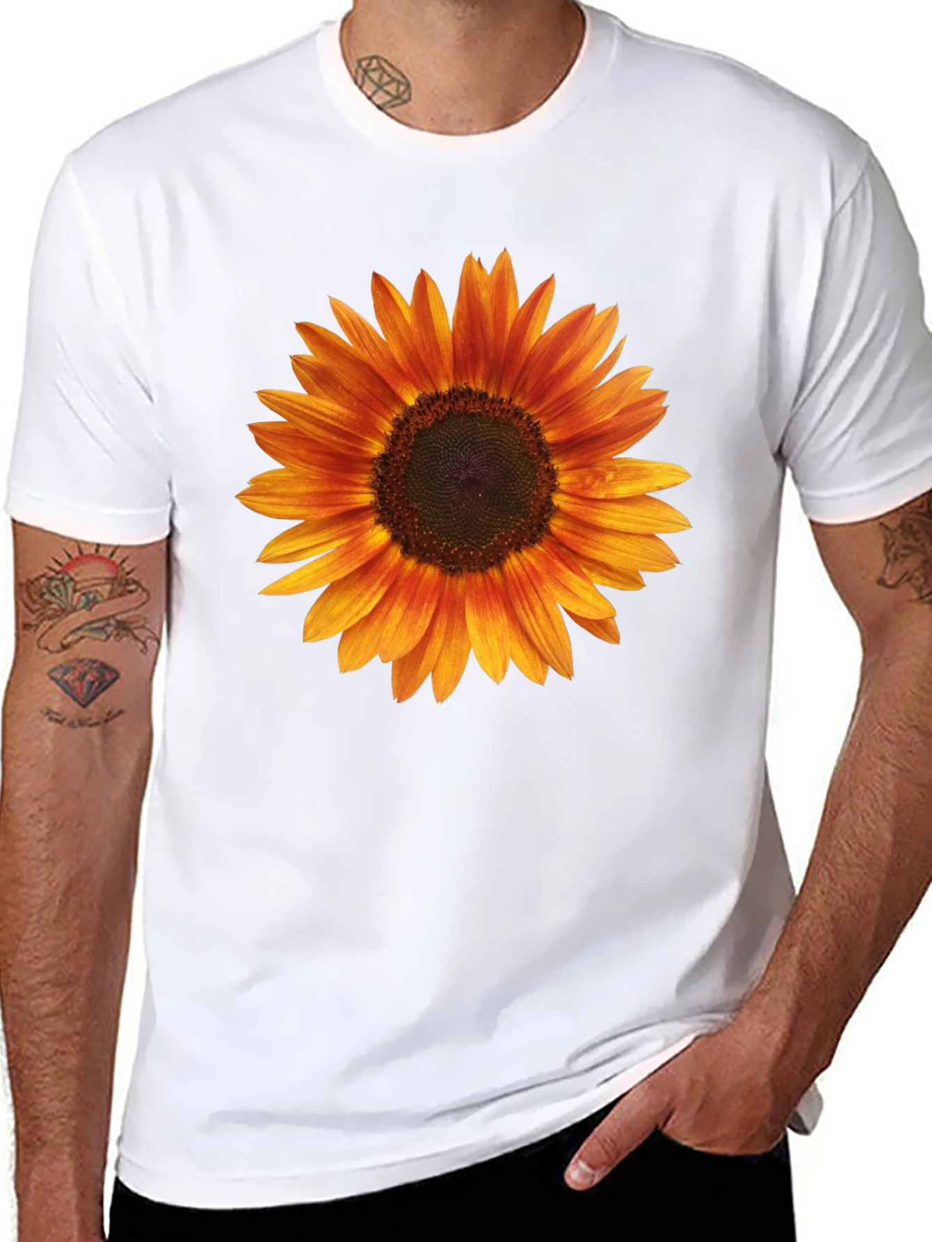 Black Sunflower Graphic Black T-Shirt for Men view 8