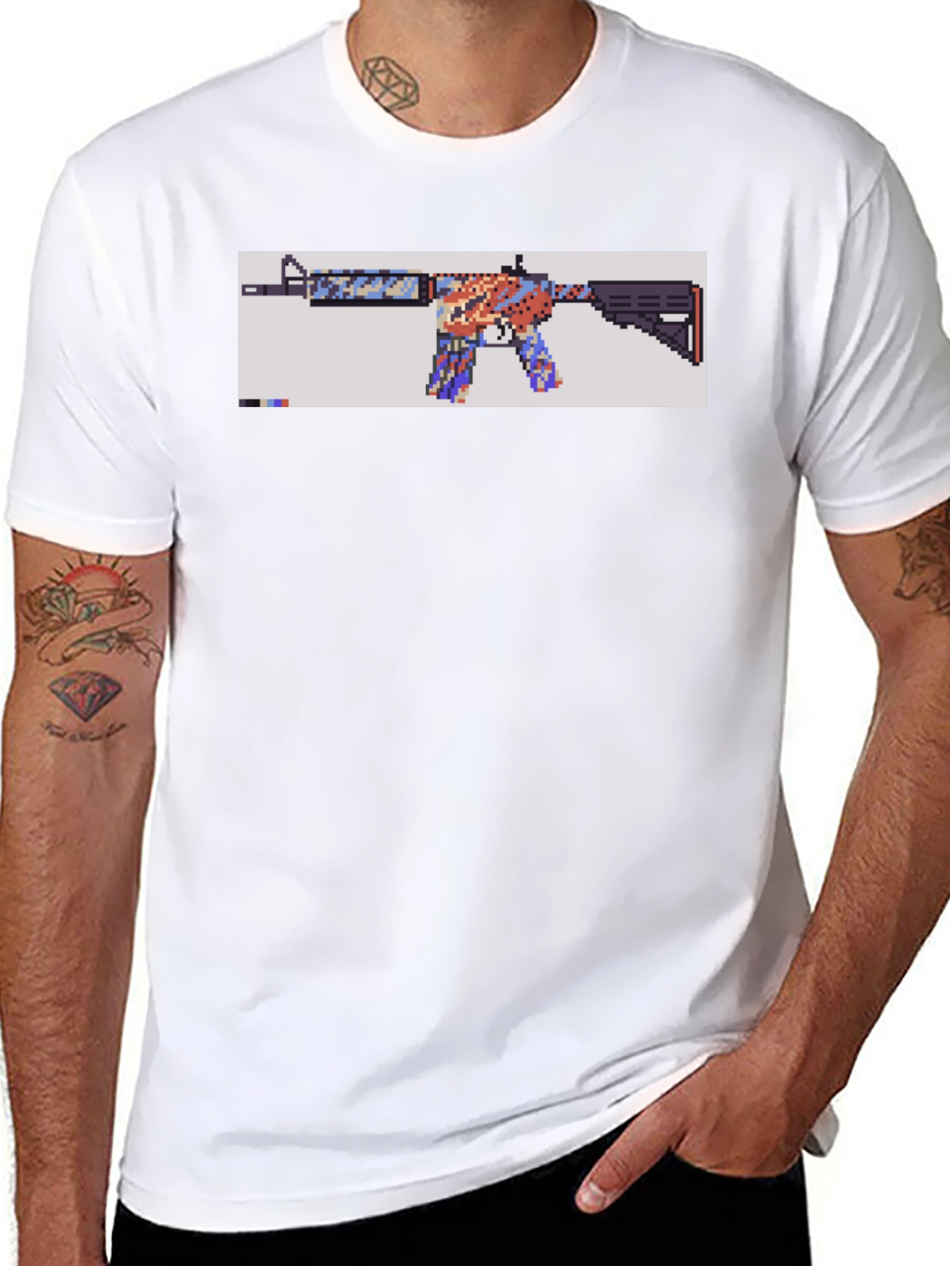 Black Pixelated Rifle Graphic Tee - Black Cotton Comfort view 8