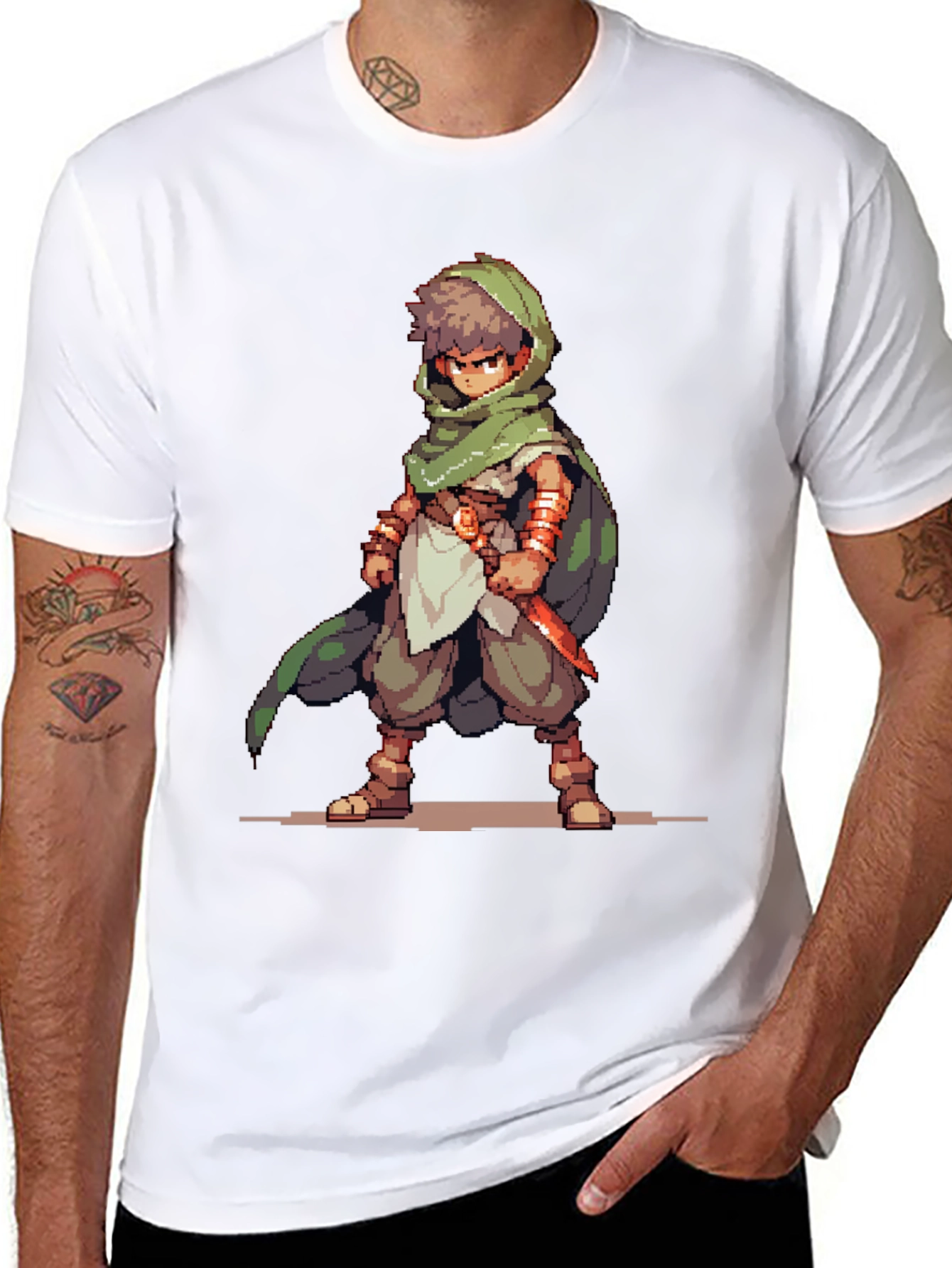 Black Pixel Art RPG Character Graphic Tee - Black Cotton Blend view 8