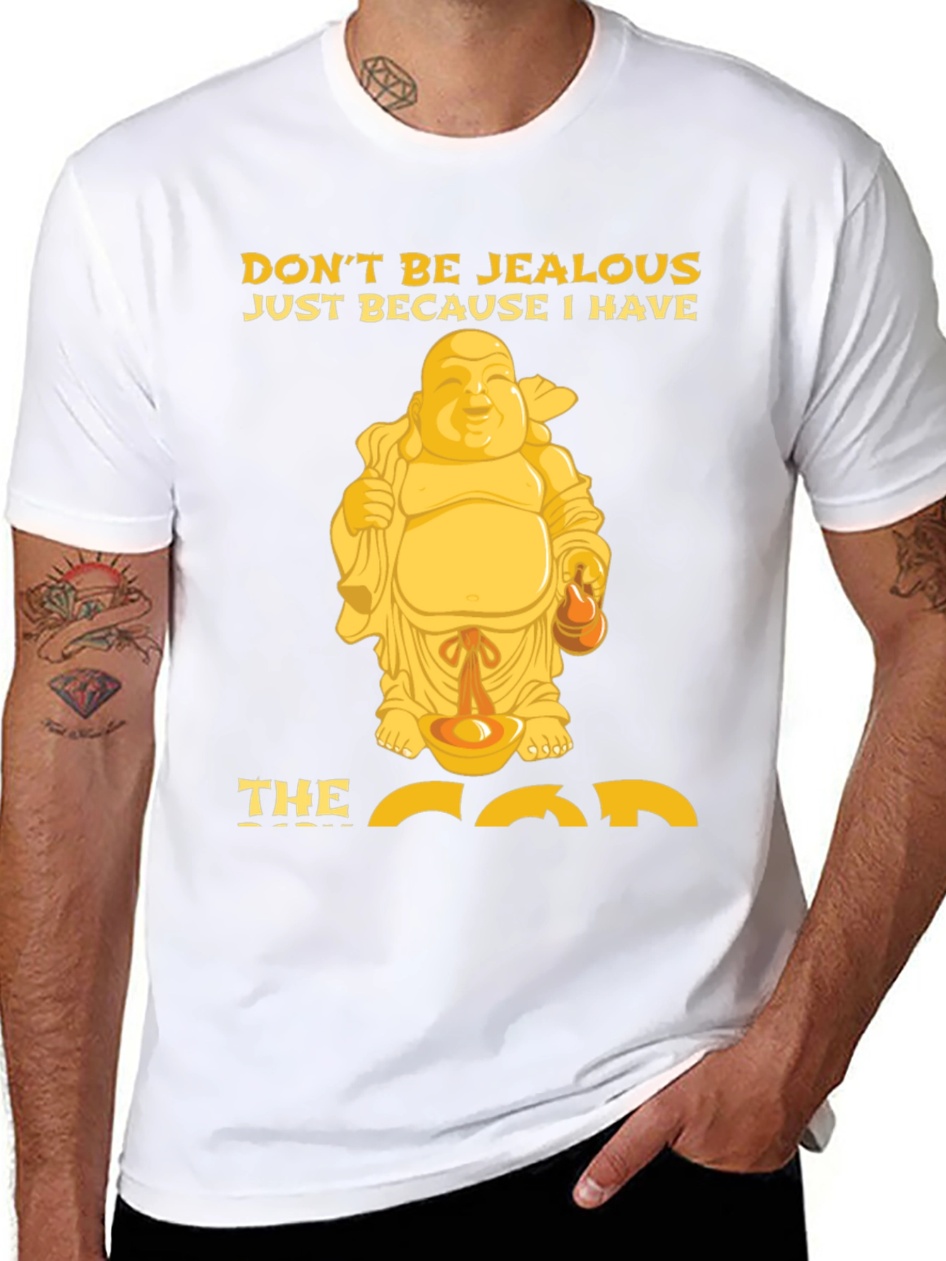 Black Funny Buddha Graphic T-Shirt - Don't Be Jealous! view 8