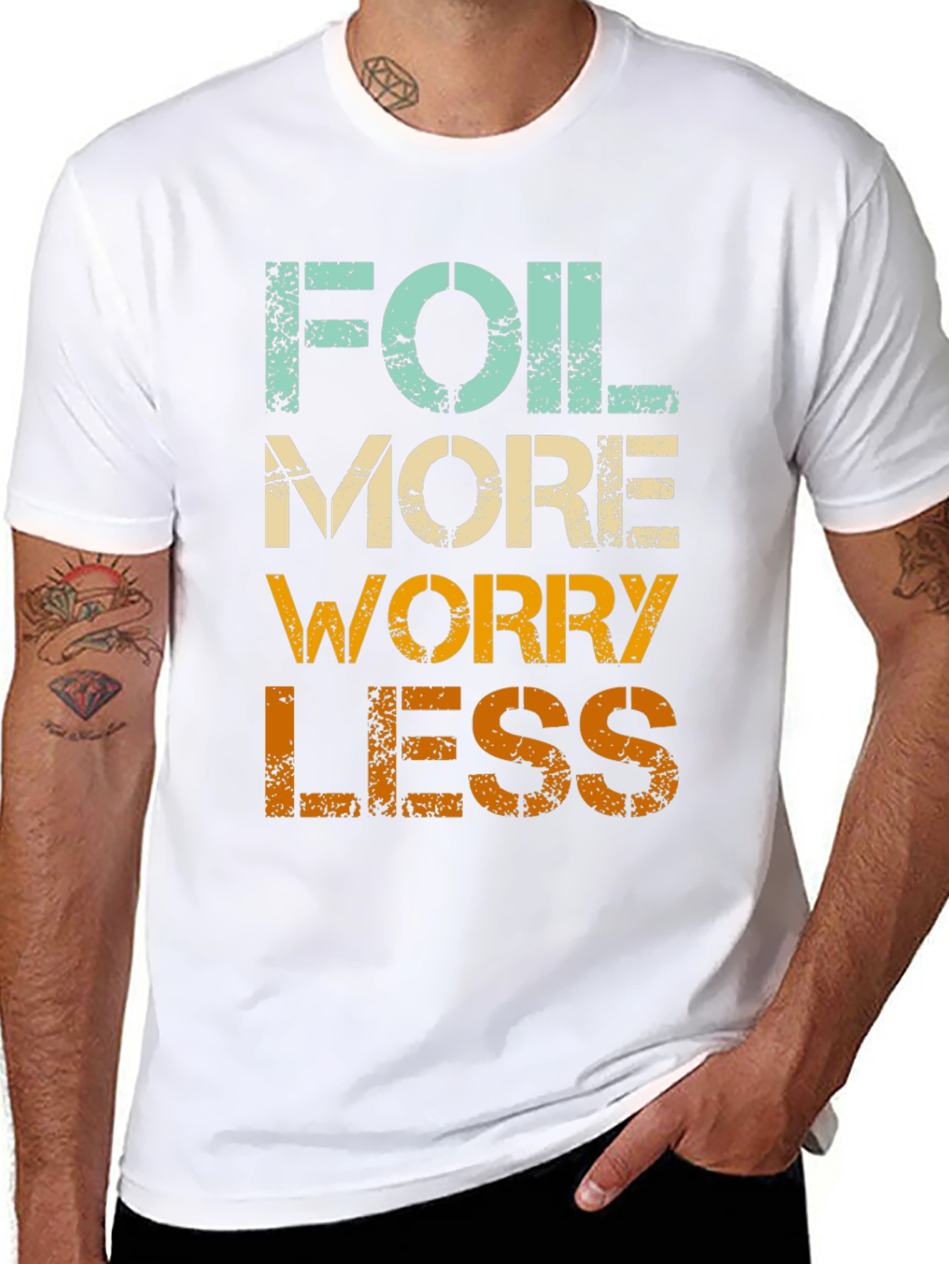 Black Foil More Worry Less Graphic Tee - Stylish Casual T-Shirt view 8