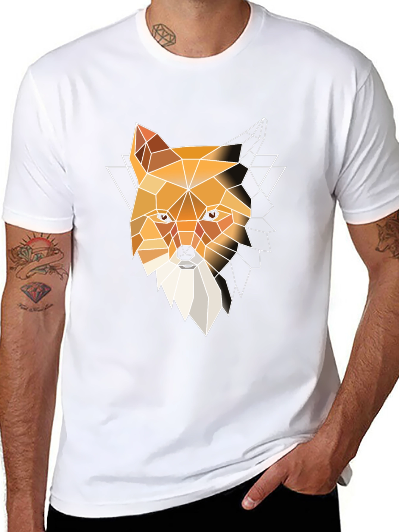 Black Geometric Fox Graphic T-Shirt - Modern Men's Tee view 8