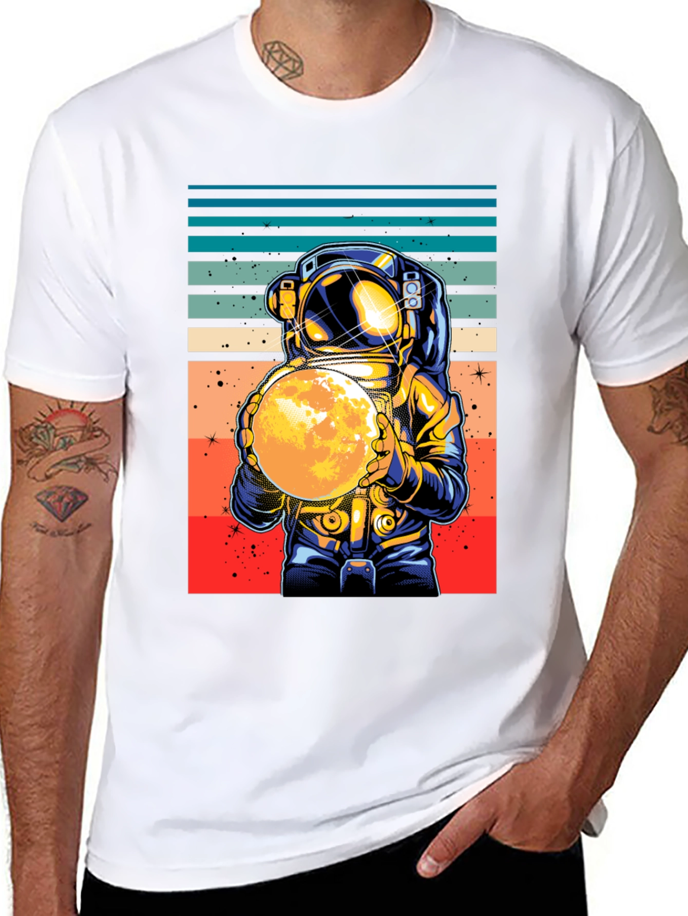 Black Retro Astronaut Moon T-Shirt view 8