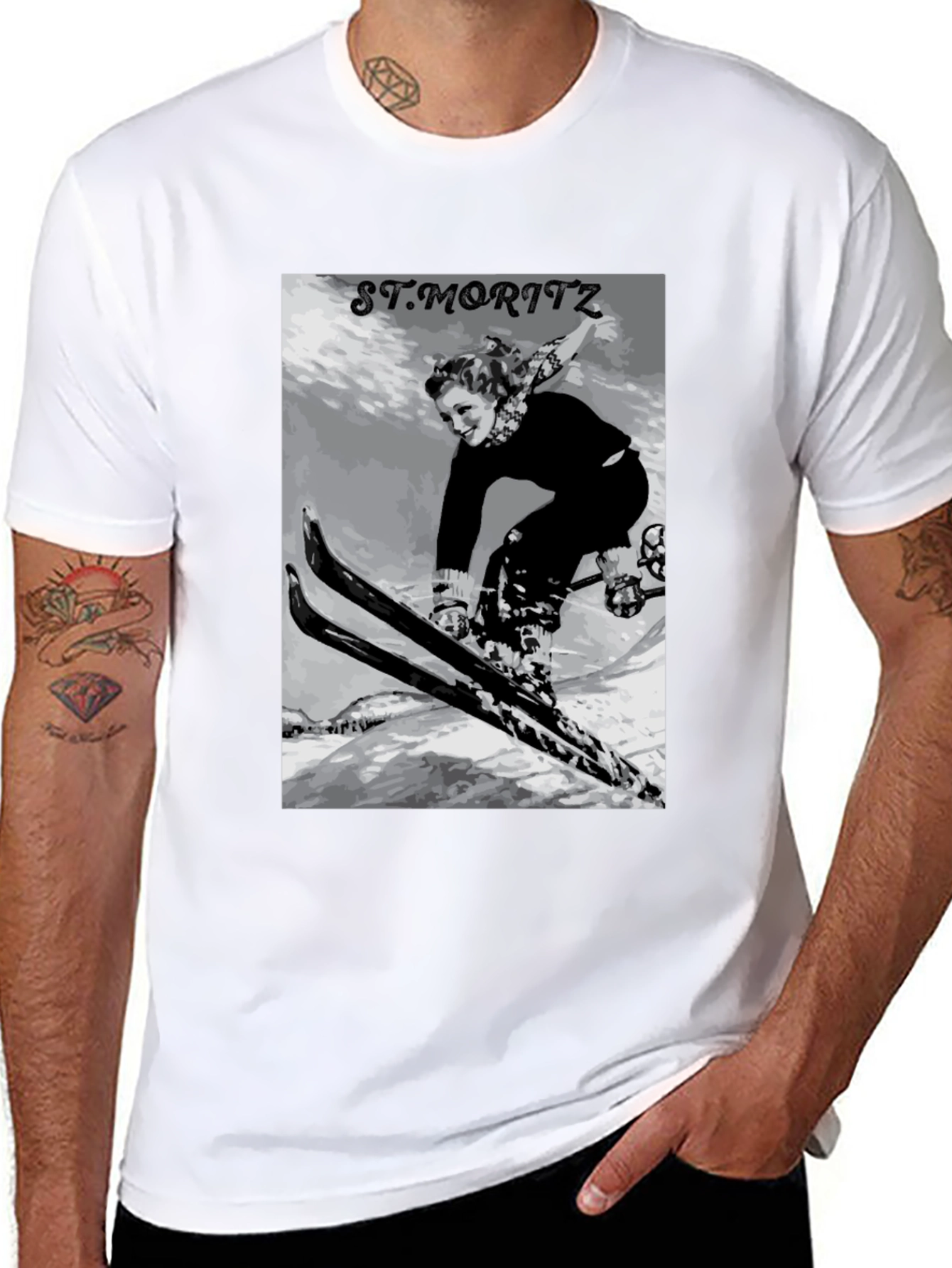 Black Vintage St. Moritz Skiing Graphic Tee view 8