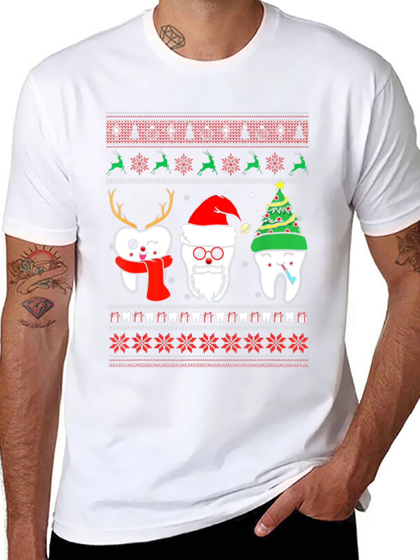 Black Festive Tooth Christmas Ugly Sweater T-Shirt view 8