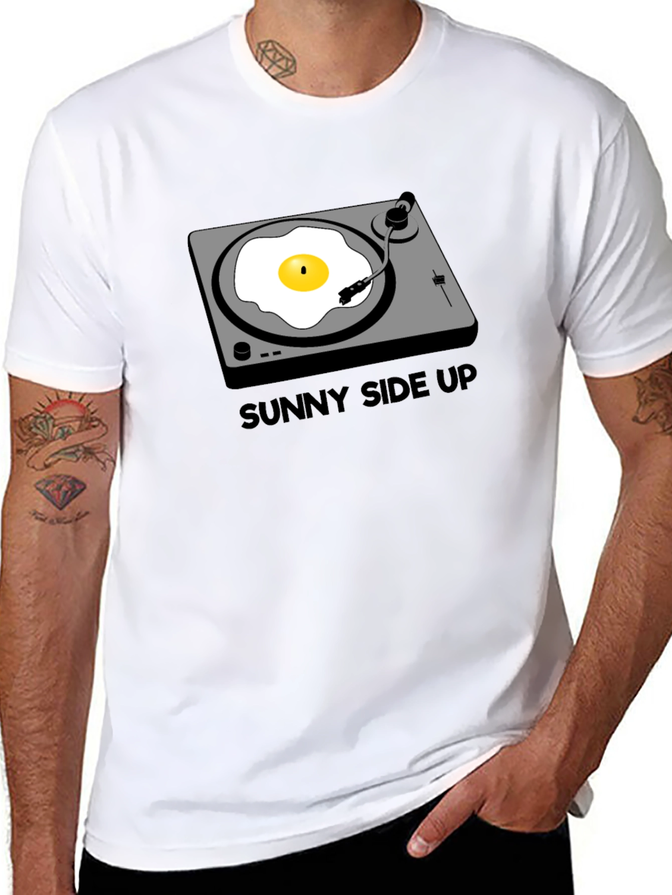 Black Sunny Side Up Turntable T-Shirt view 8