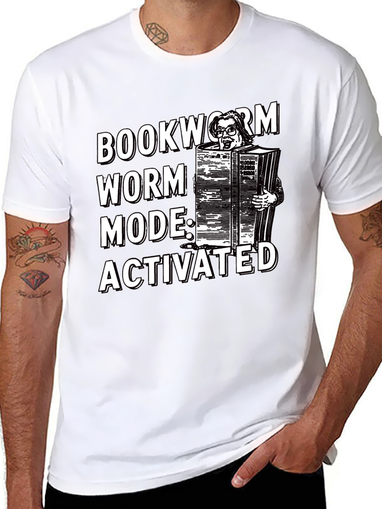 Black Bookworm Mode Activated Graphic T-Shirt view 8