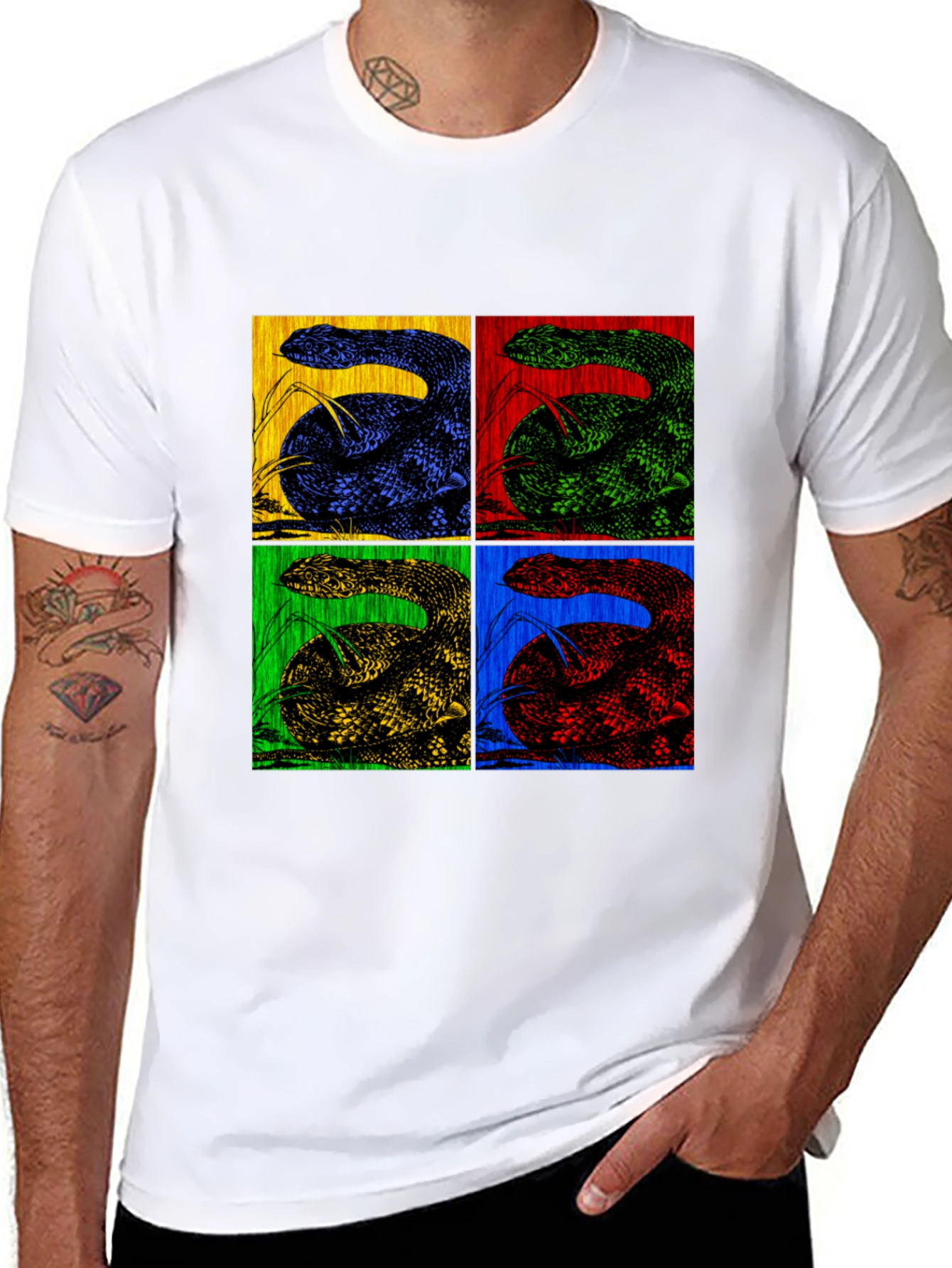 Black Retro Snake Pop Art Black T-Shirt view 8