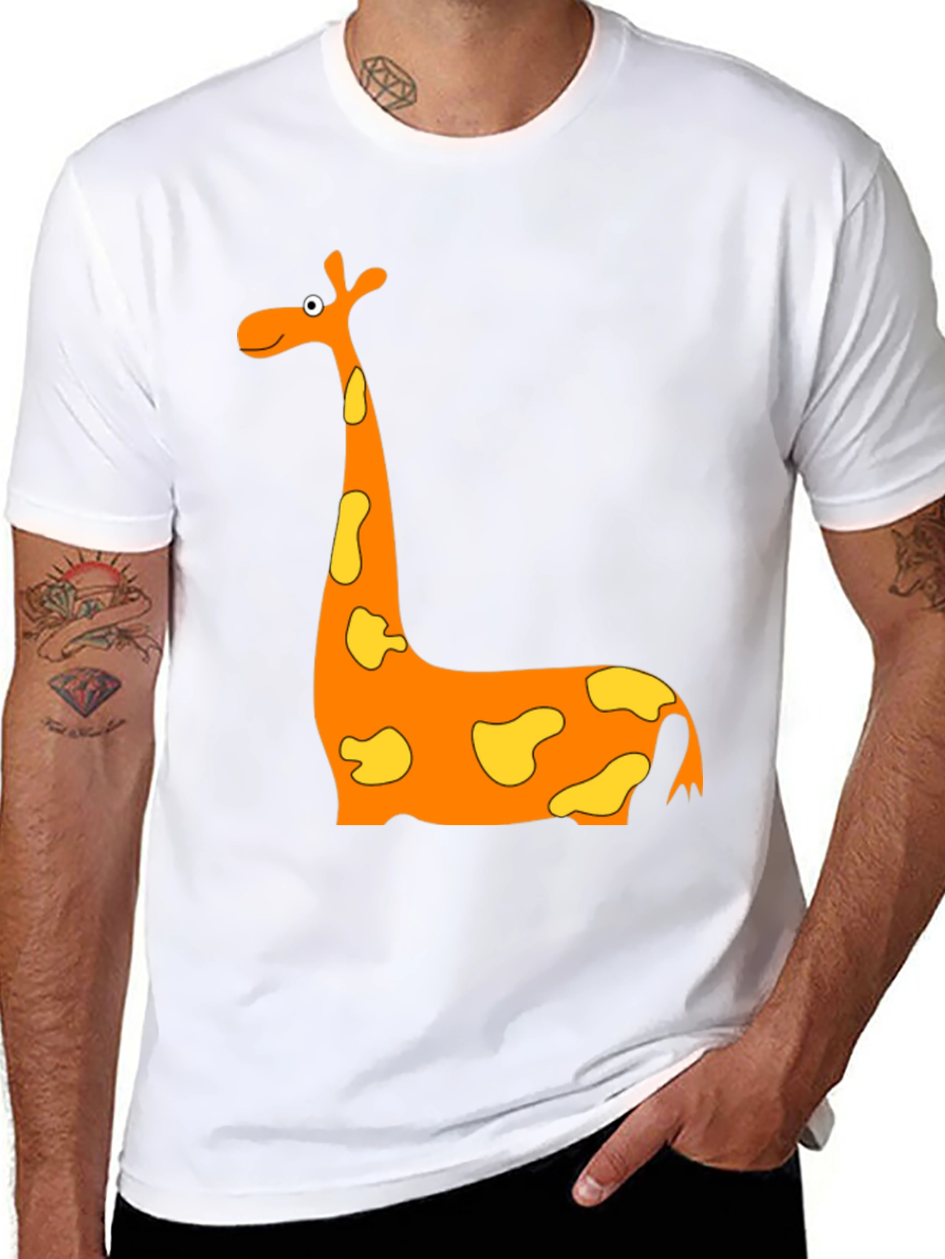 Black Cartoon Giraffe Graphic T-Shirt - Black view 8