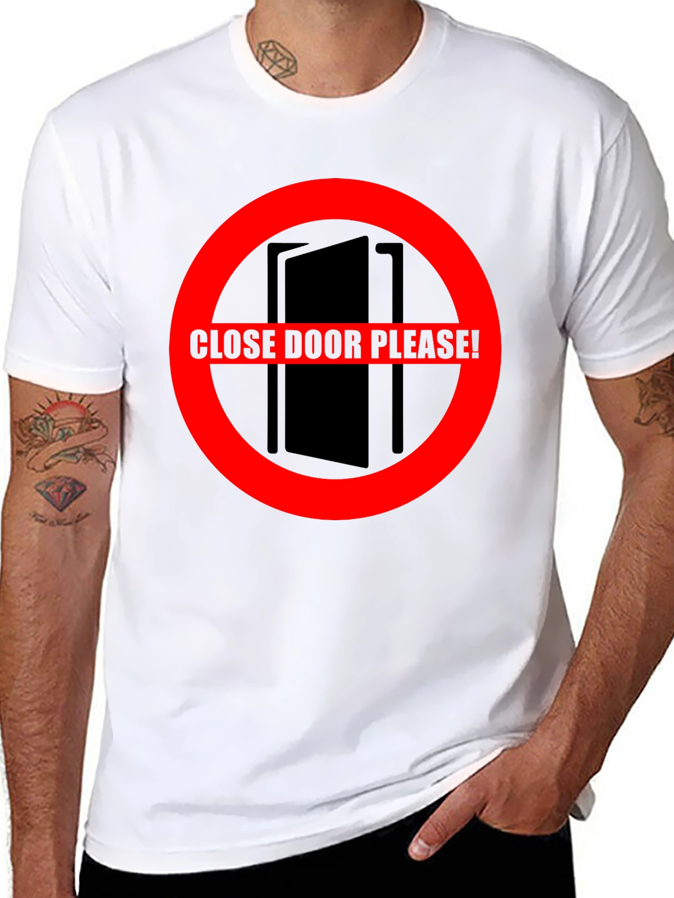 Black Close Door Please! Graphic T-Shirt view 8