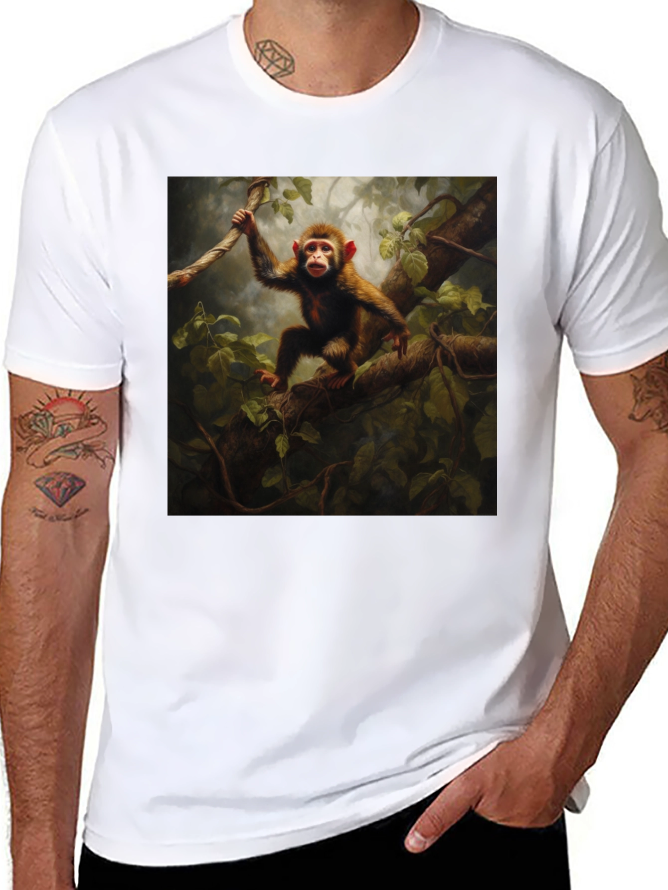 Black Monkey in Jungle T-Shirt - Black view 8