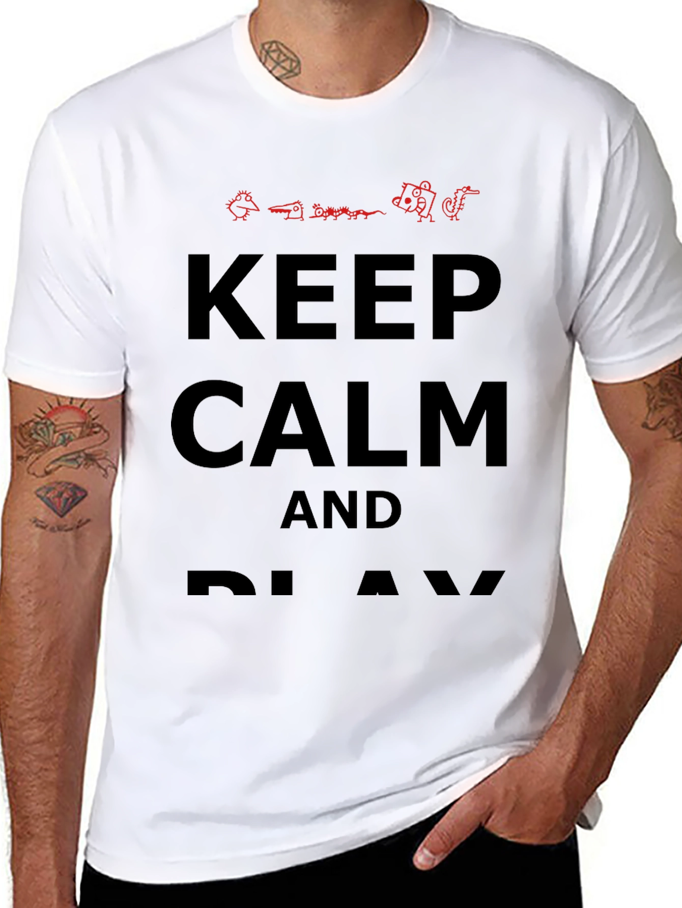 Black Keep Calm and Play T-Shirt - Novelty Graphic Tee view 8