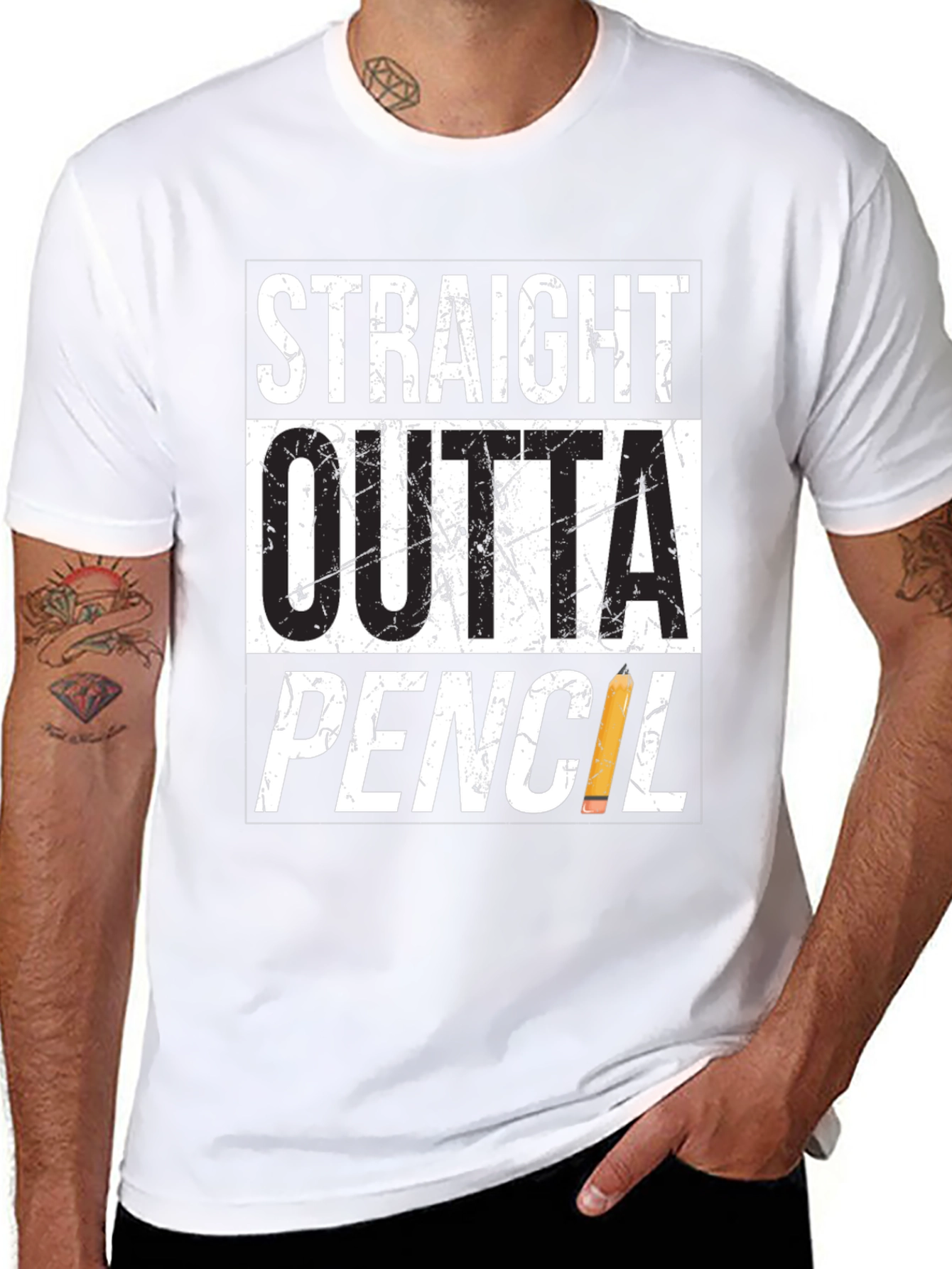 Black Straight Outta Pencil T-Shirt - Black Graphic Tee view 8