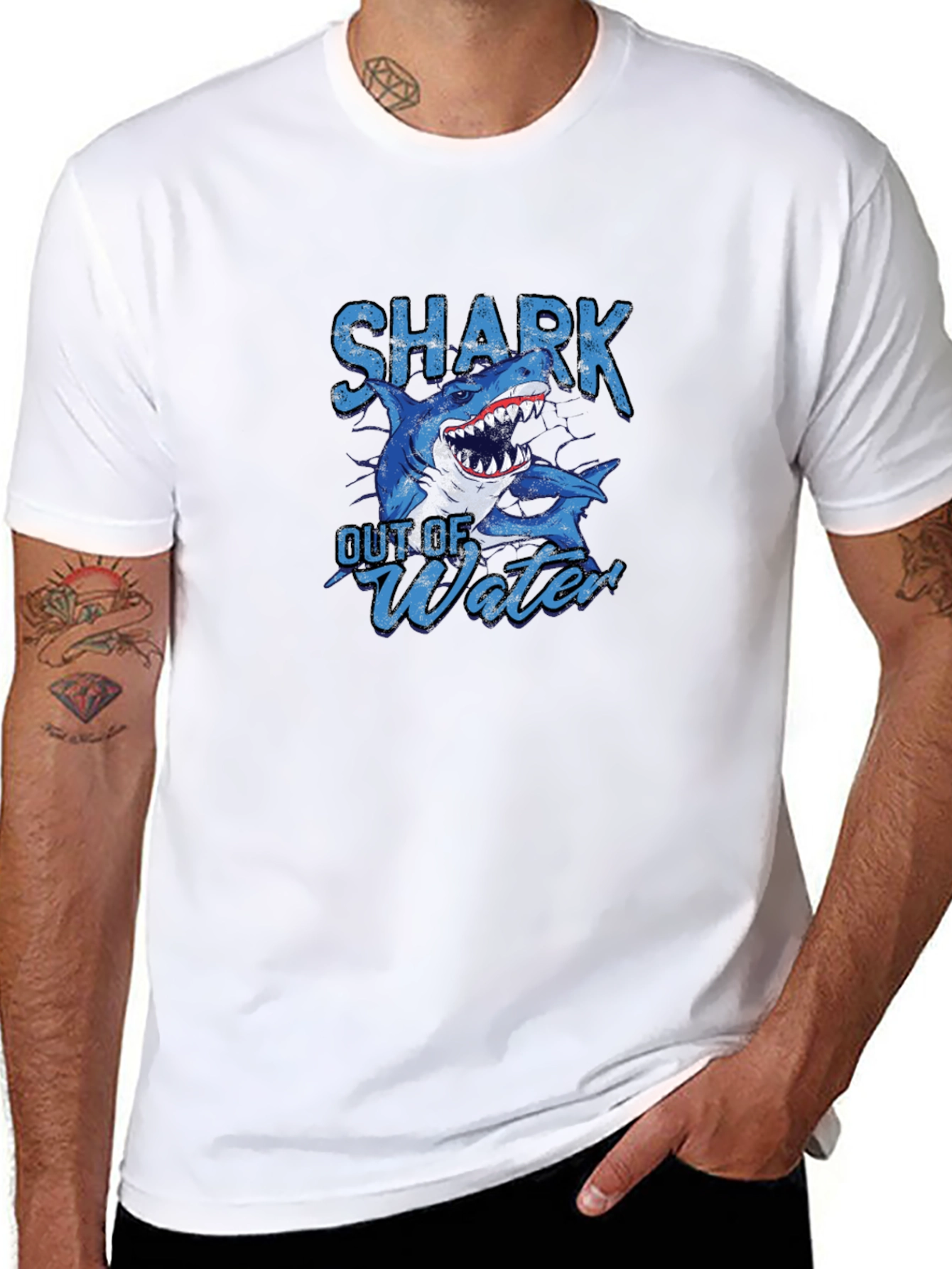 Black Shark Out of Water Graphic T-Shirt view 8