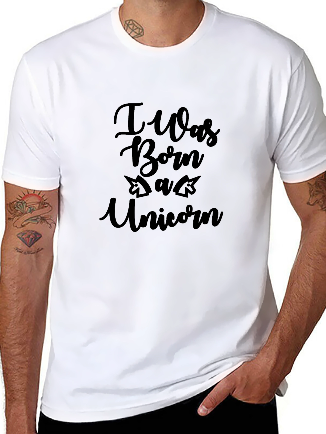 Black I Was Born A Unicorn T-Shirt - Men's Black Tee view 8