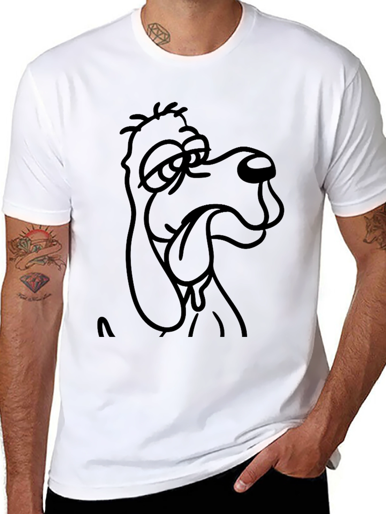 Black Funny Cartoon Dog Graphic Black T-Shirt view 8