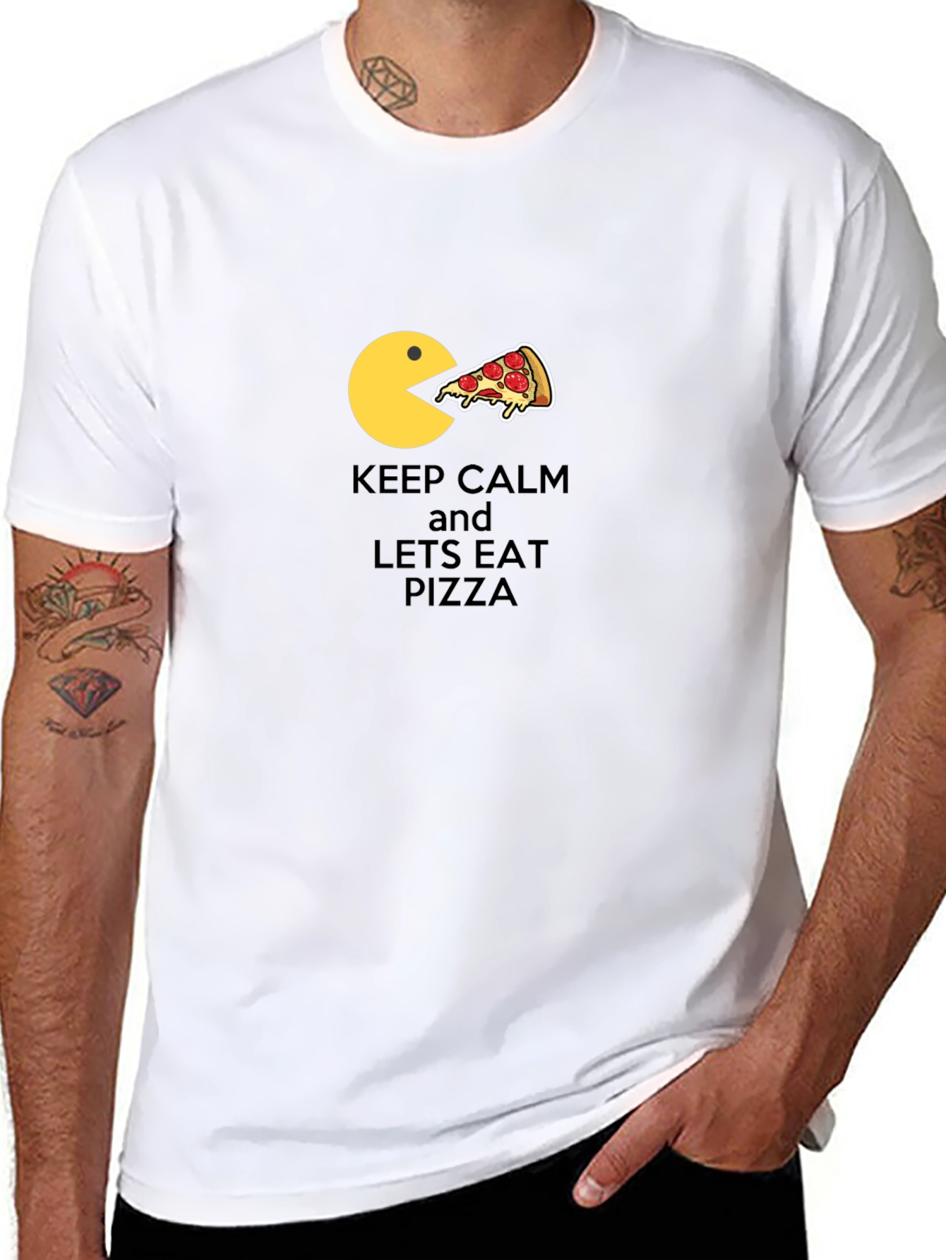 Keep Calm & Eat Pizza Black Graphic Tee - 8