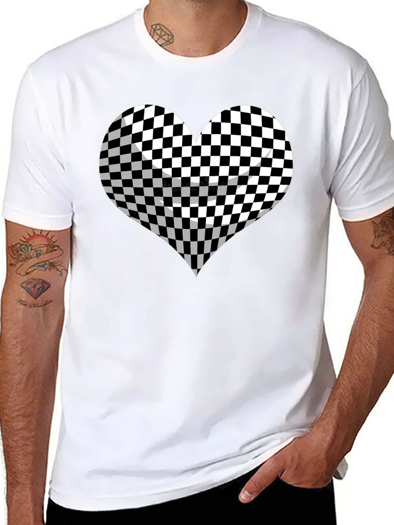 Black Checkered Heart Graphic Tee - Stylish Black T-Shirt view 8