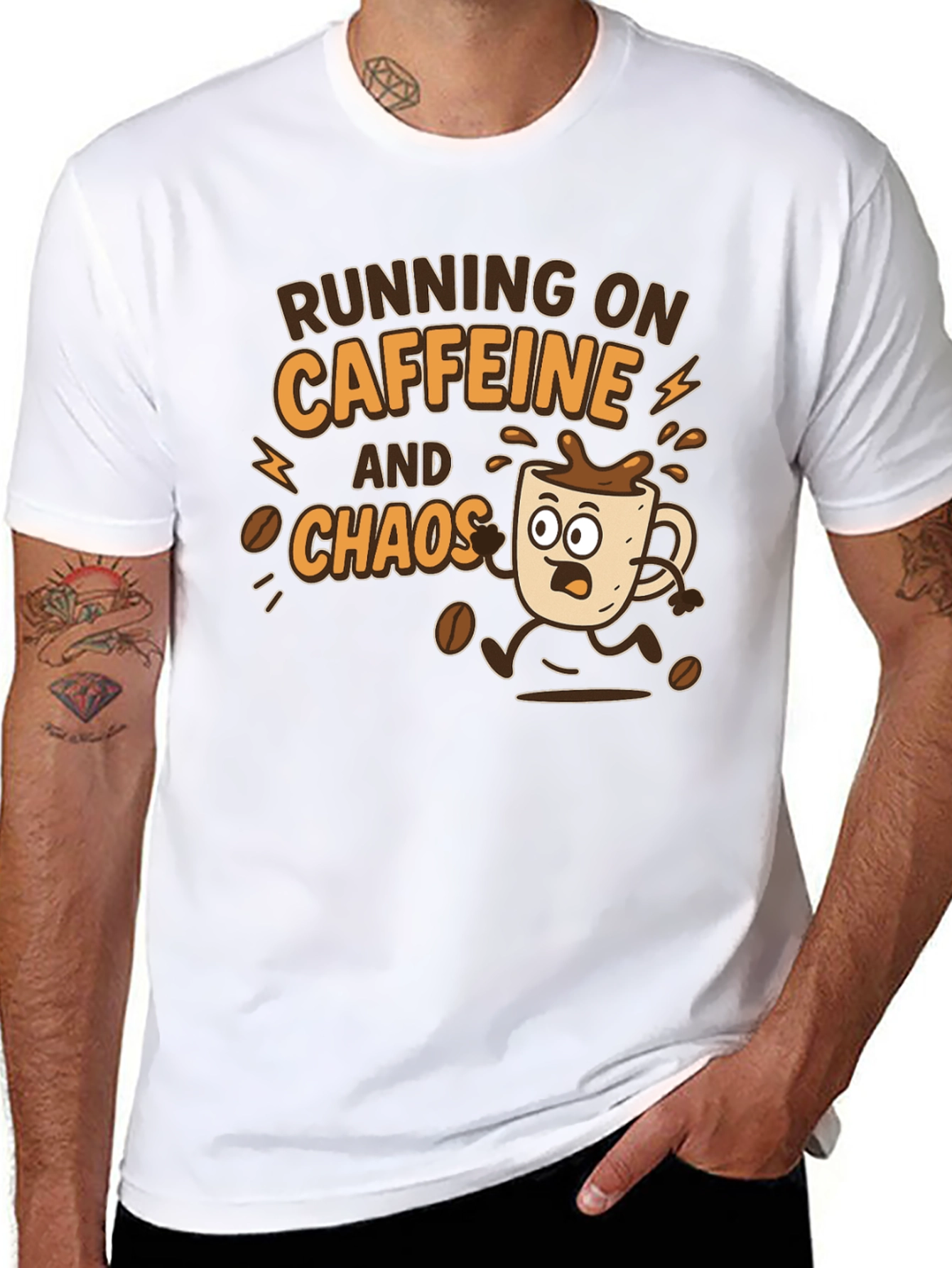 Black Running on Caffeine and Chaos Graphic Tee view 8