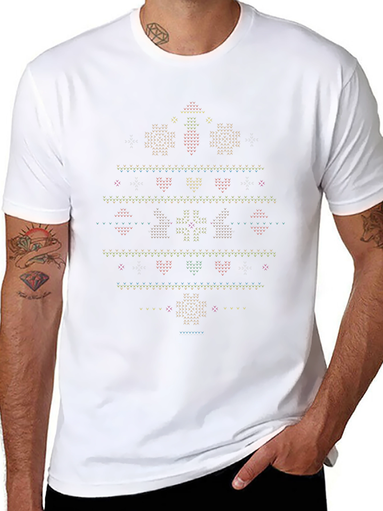 Black Novelty Christmas Sweater Pattern T-Shirt view 8