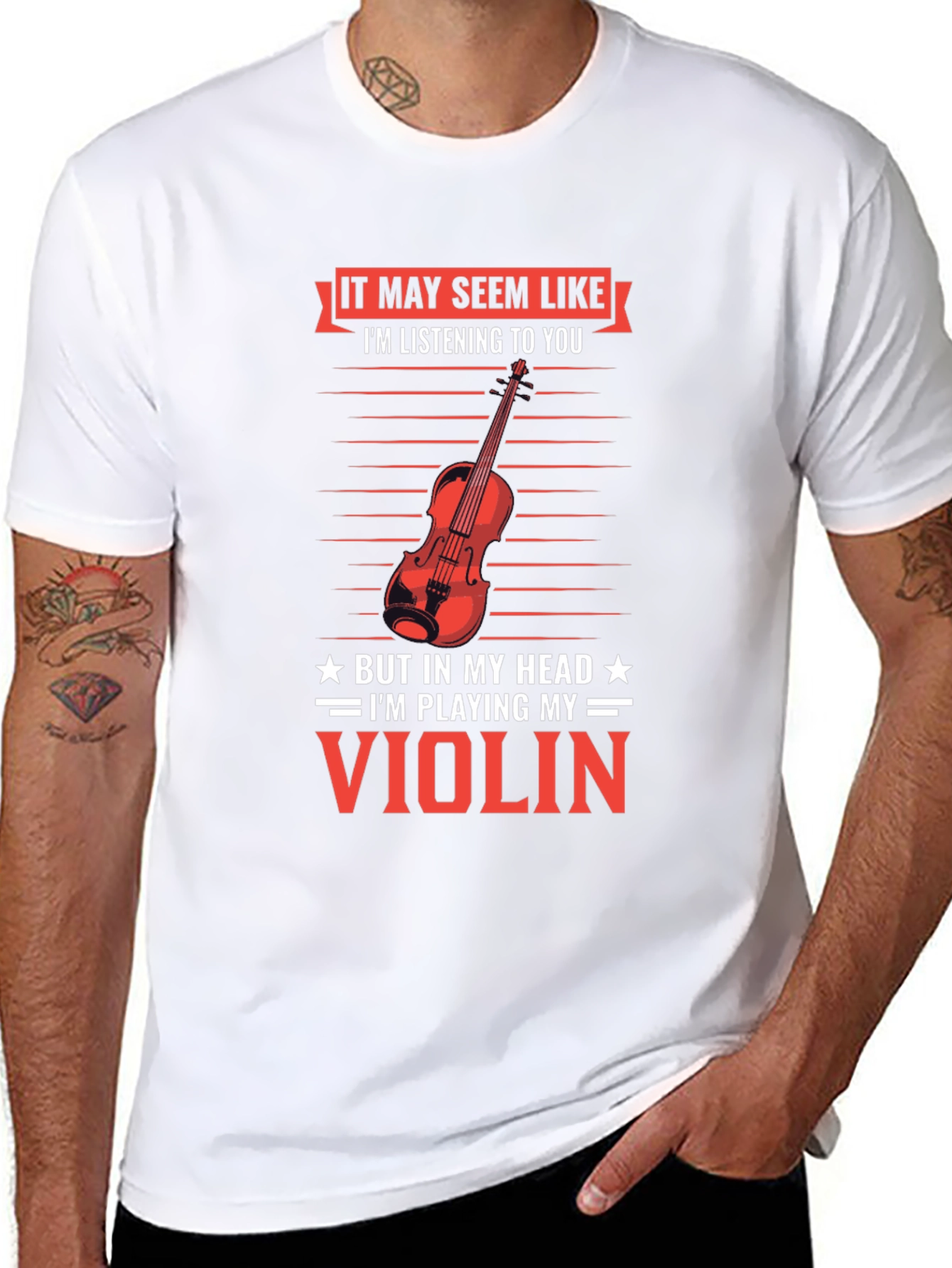 Black Funny Violinist T-Shirt - I'm Playing My Violin in My Head Tee view 8