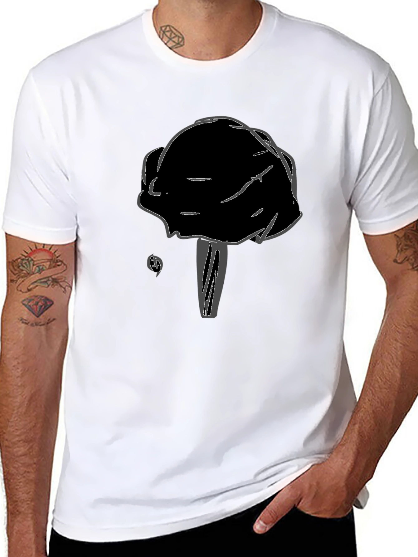 Black Black T-Shirt with Unique Mushroom Design view 8