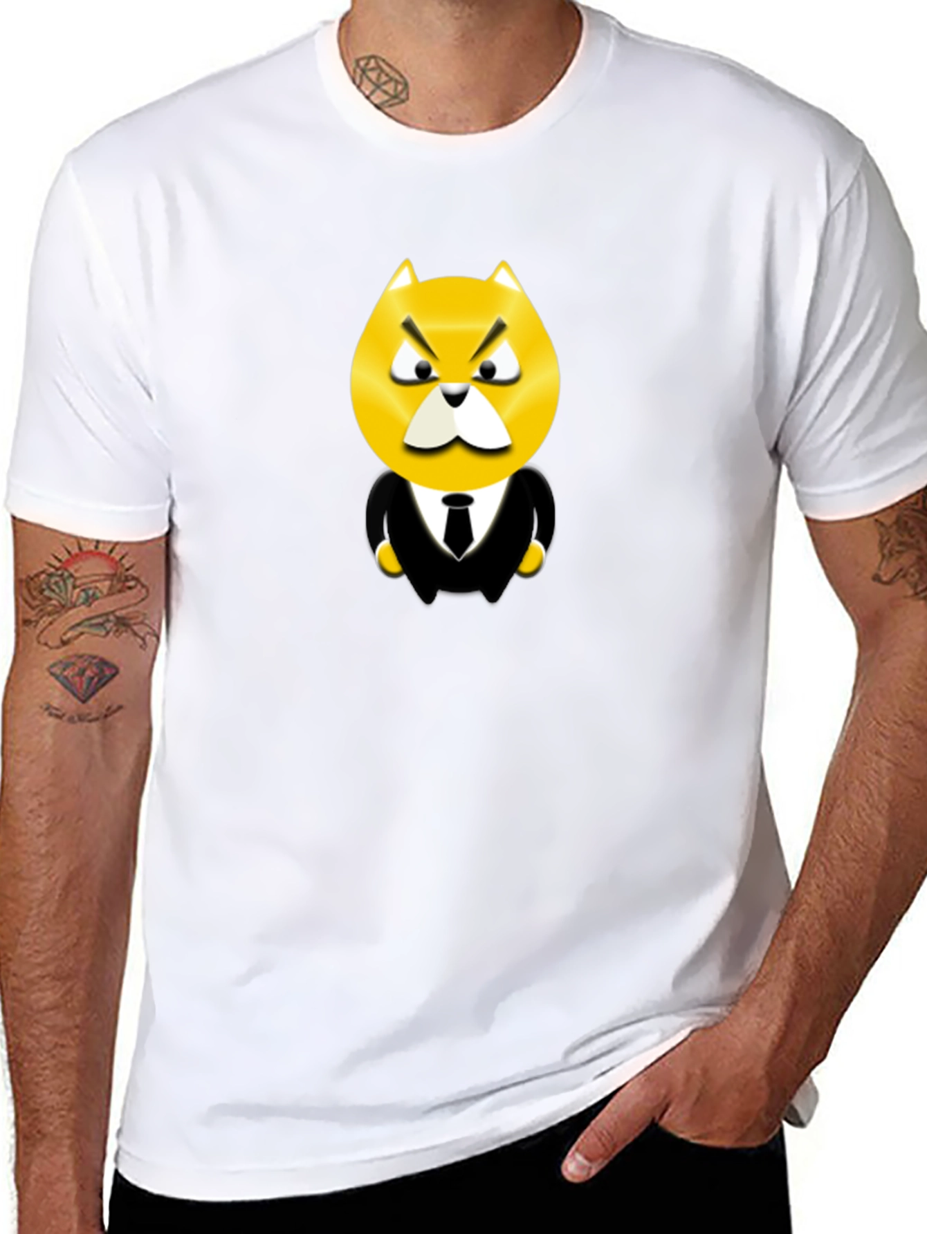Black Cartoon Cat Boss Graphic Tee - Black view 8