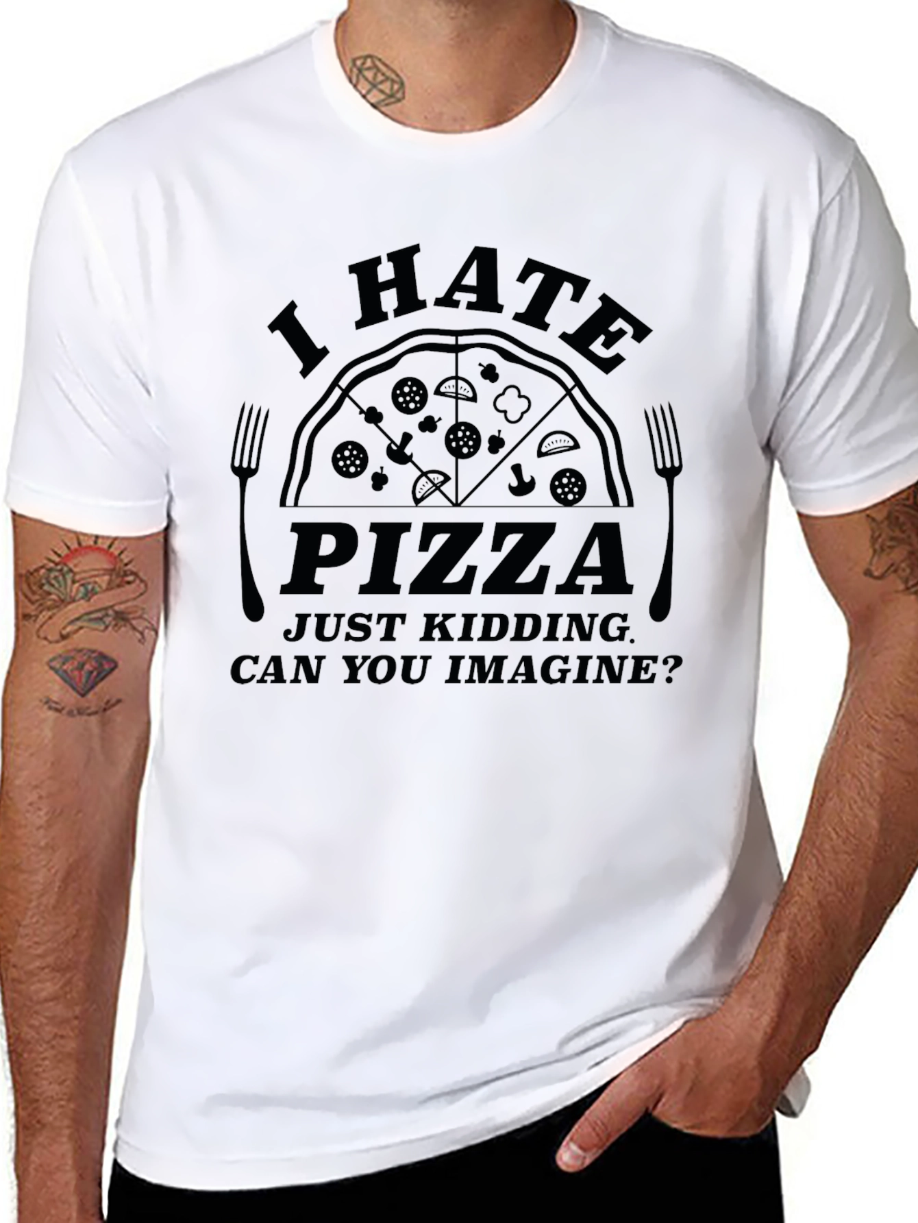 Black I Hate Pizza Graphic T-Shirt - Novelty Foodie Tee view 8