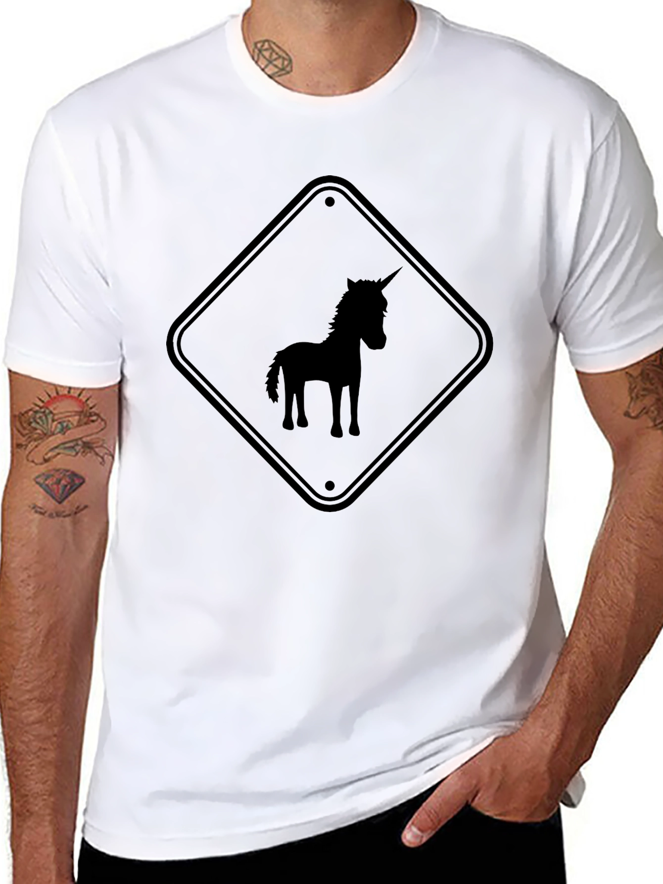 Black Unicorn Crossing T-Shirt - Black Novelty Tee view 8