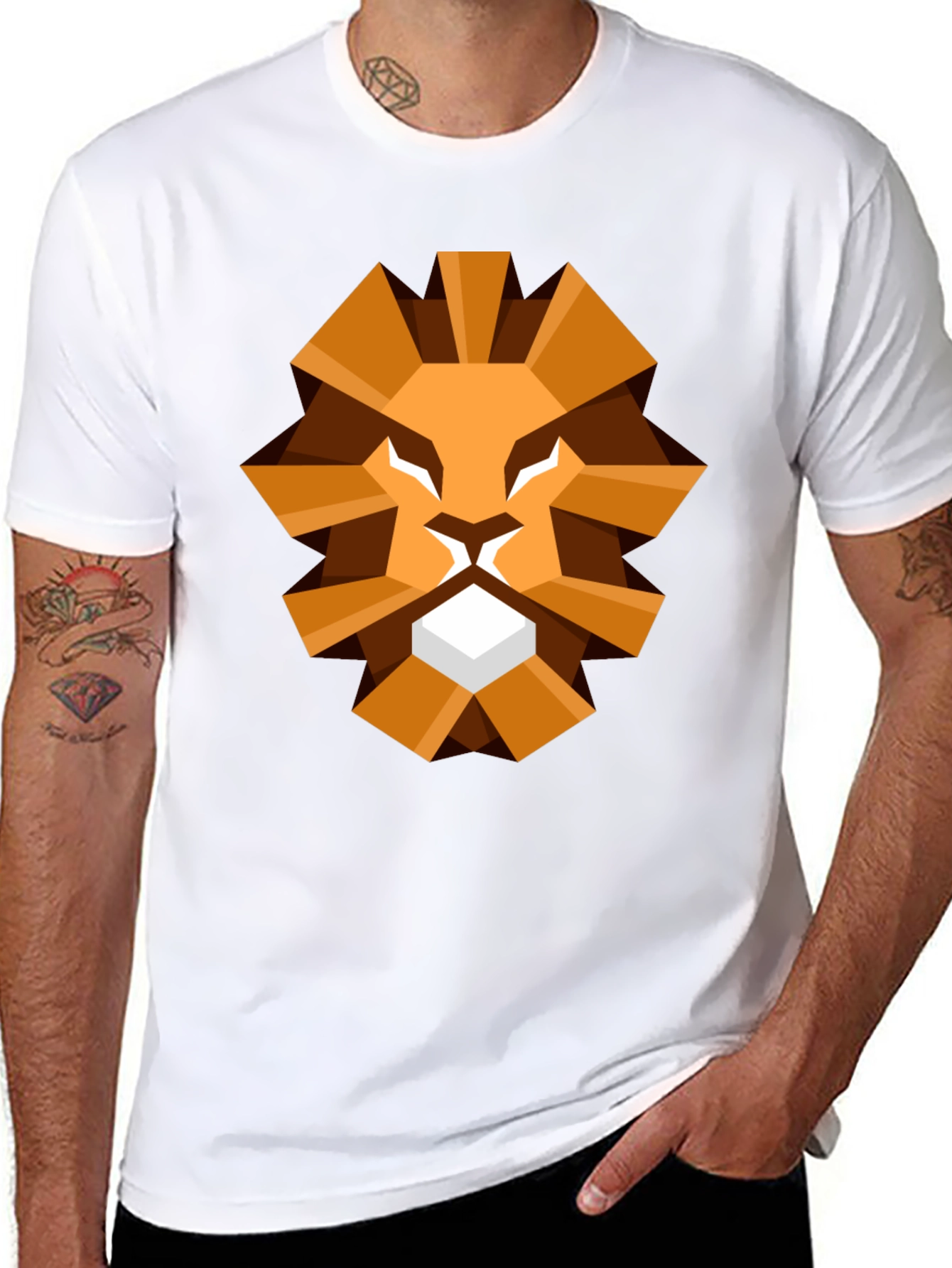 Black Geometric Lion Graphic Tee - Black T-Shirt view 8