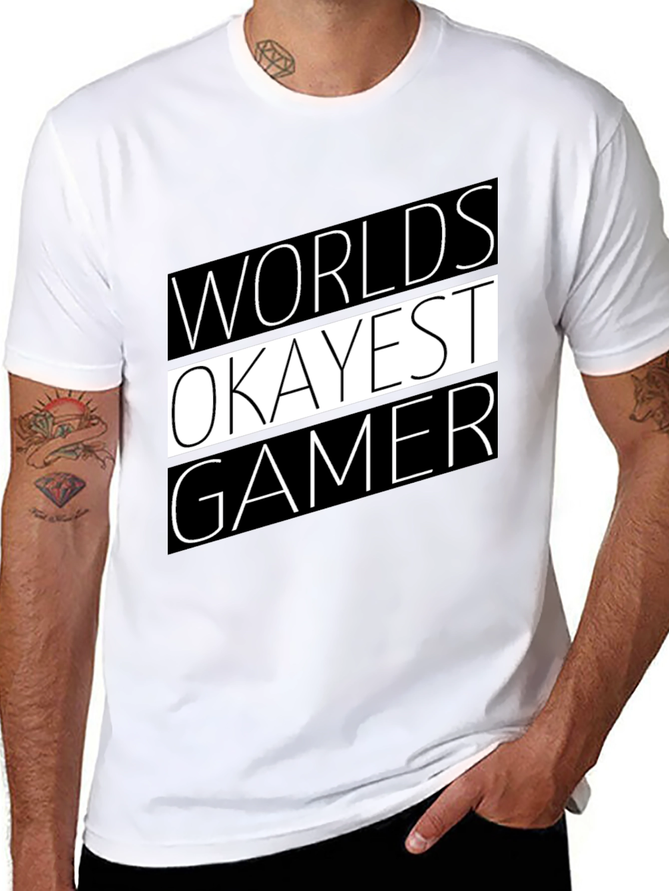 Black Worlds Okayest Gamer T-Shirt - Black Graphic Tee view 8