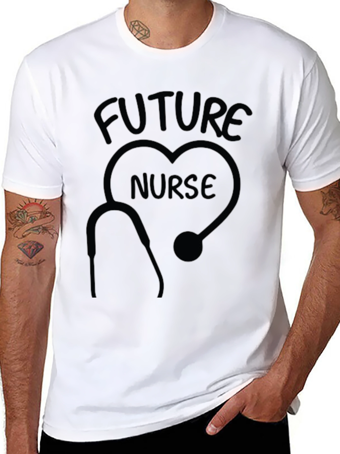 Black Future Nurse T-Shirt - Heart Stethoscope Design view 8