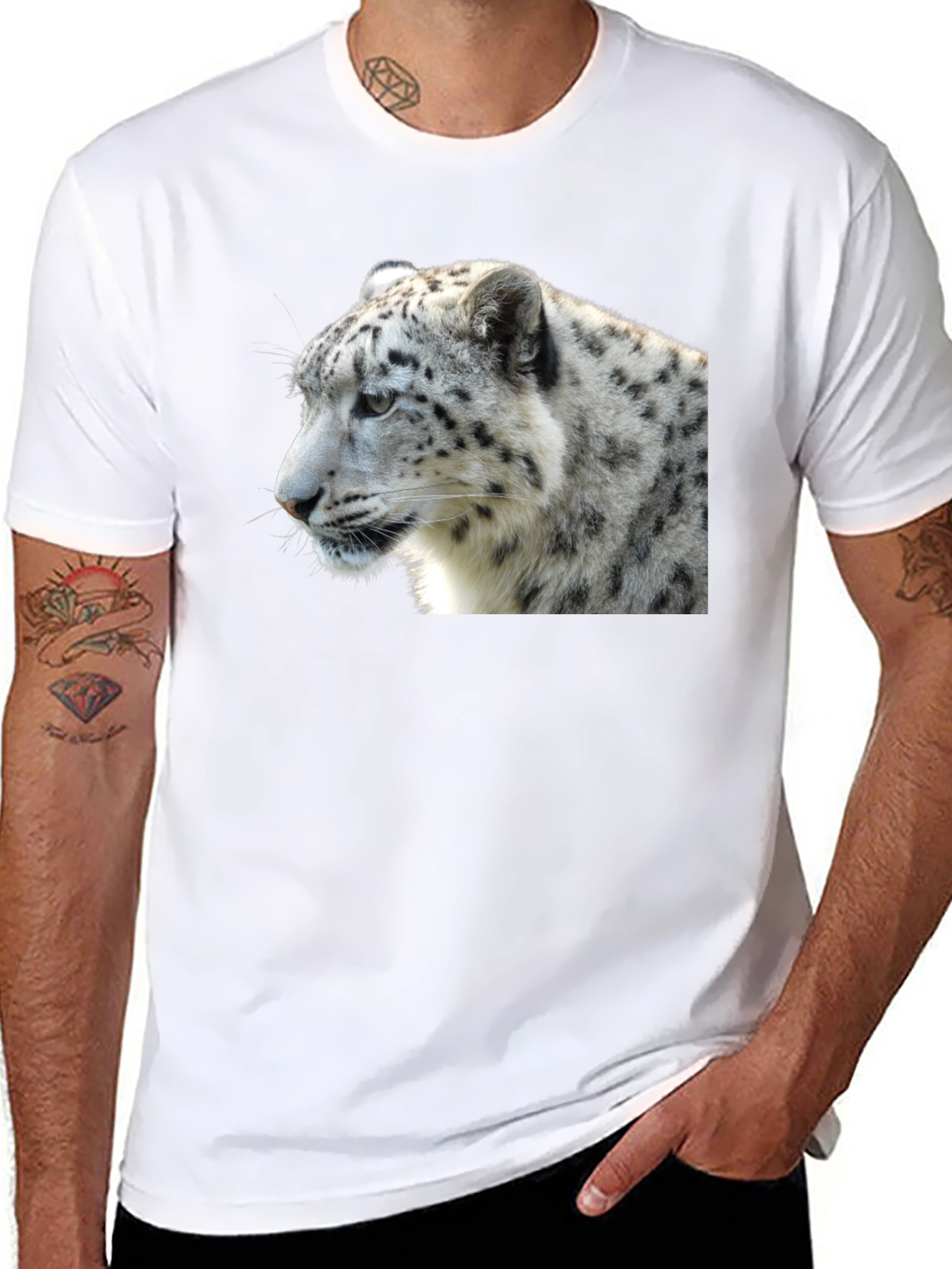 Black Snow Leopard T-Shirt - Black, Wildlife Tee view 8