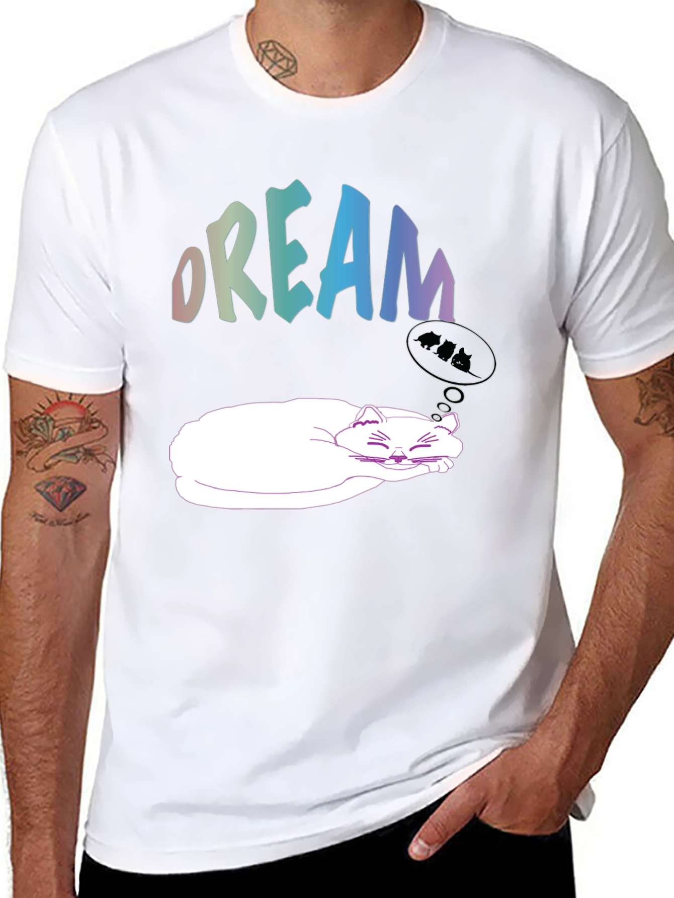 Black Dreaming Cat Graphic Tee - Soft Cotton Comfort view 8